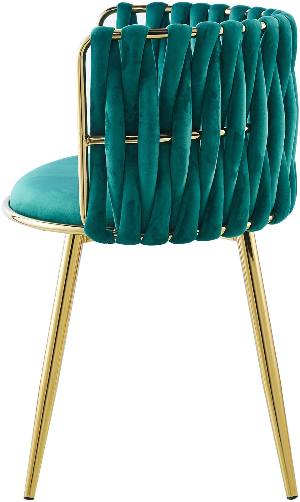 Kayoom Polsterstuhl »Stuhl Melly 125 2er-Set,tolles Design der Rückenlehne, runde Sitzfläch« (Set) 2 Stk.ausgefallen geflochtene Rückenlehne, Samtbezug, goldene Beine