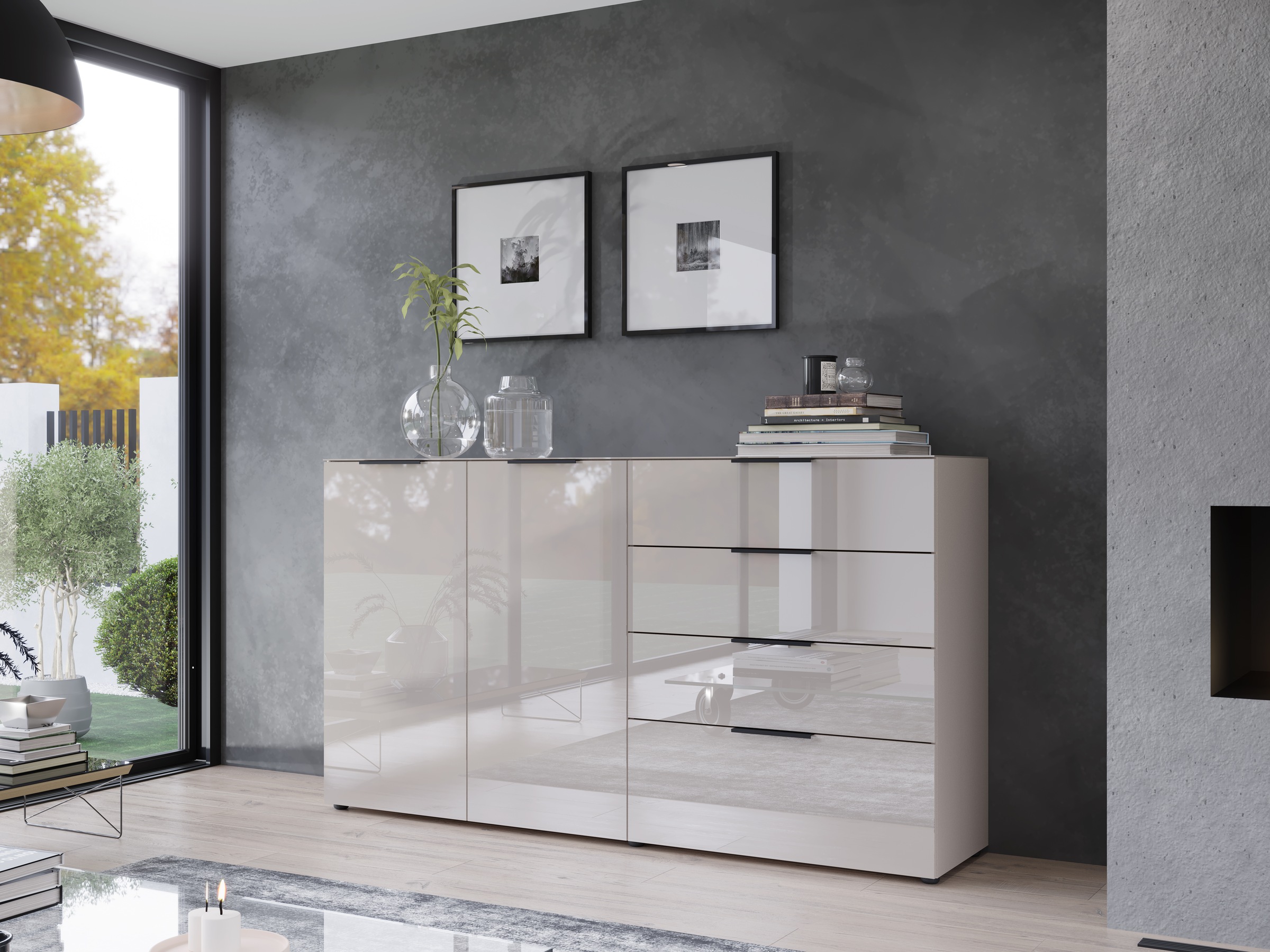 GERMANIA Sideboard »Oakland«, in 2 Breiten, Fronten und Oberboden mit Glasauflage