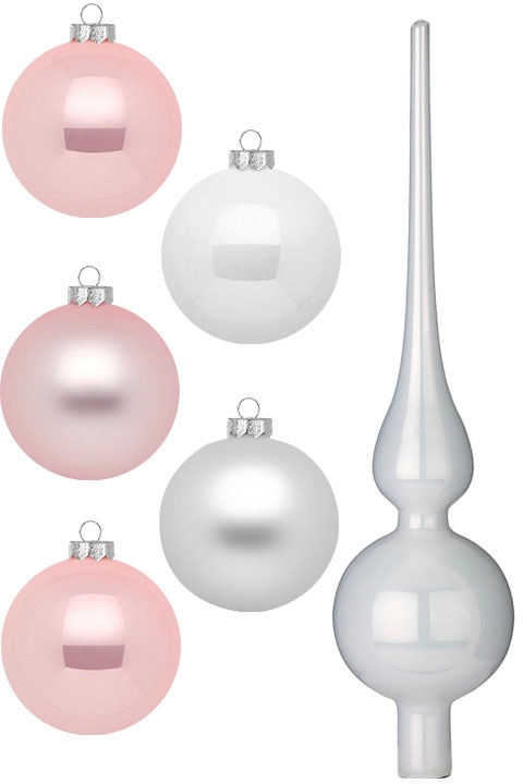 MAGIC by Inge Weihnachtsbaumkugel »Noble Rose, Weihnachtsdeko, Christbaumschmuck«, (Set, 46 St.), Christbaumkugeln aus Glas, 45 Kugeln Ø ca. 4-6 cm, inkl. Spitze 28 cm