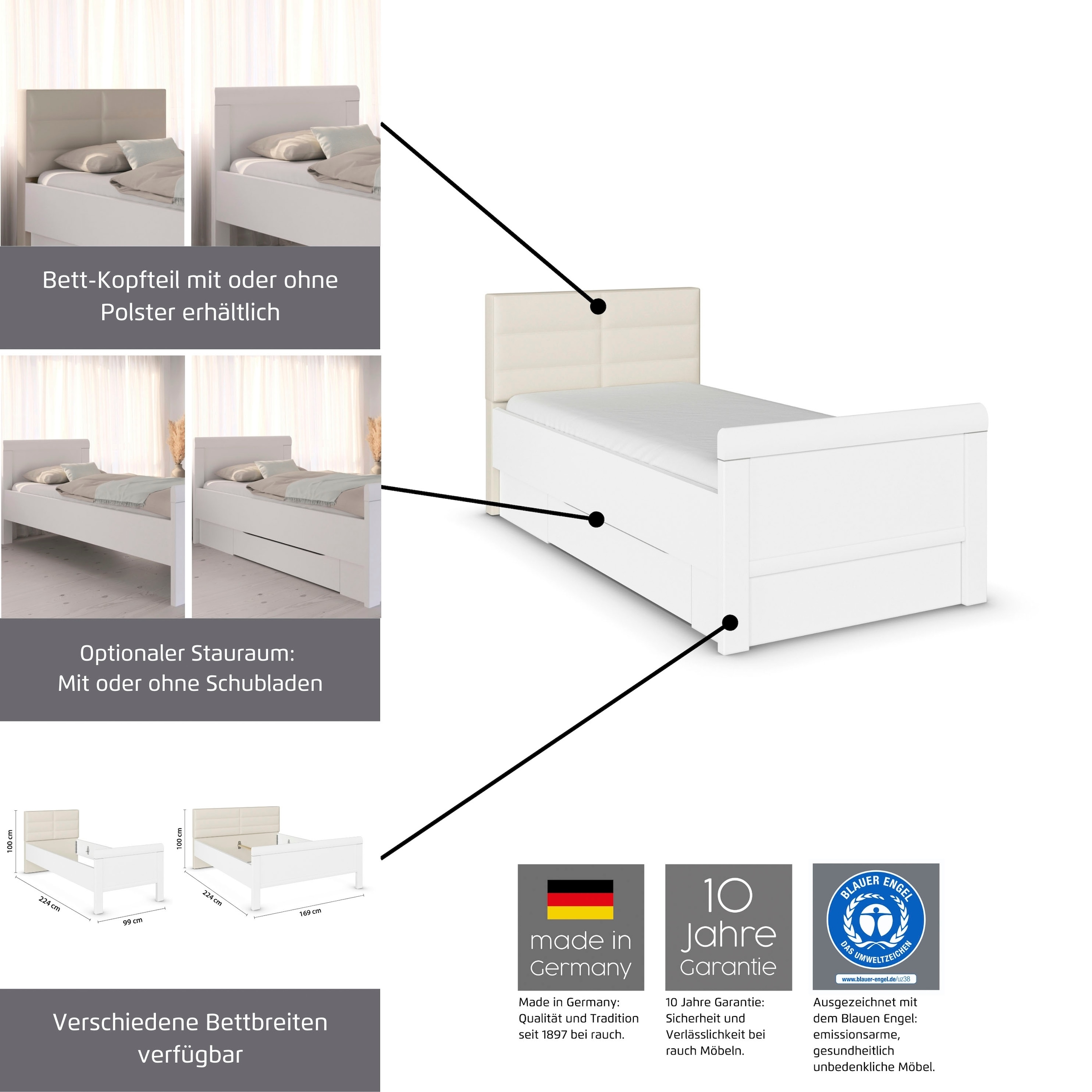 rauch Bett »Bett Einzelbett Stollenbett EVELYN«, in Komforthöhe aus Holzwerkstoff in elegantem Stil MADE IN GERMANY