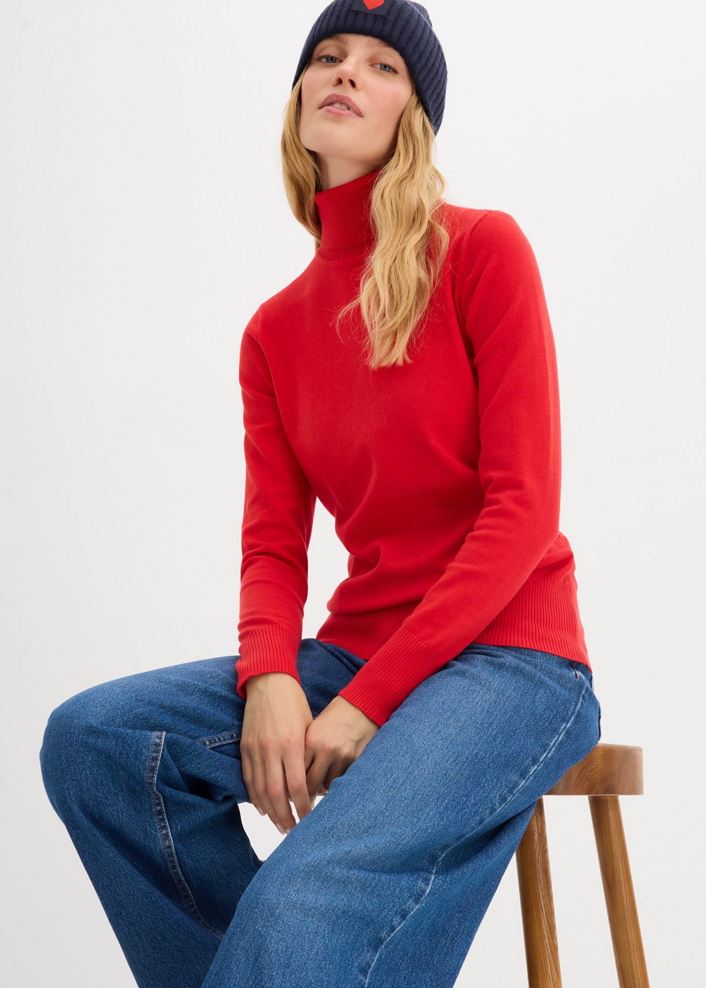 bonprix Rollkragenpullover »Feinstrick-Rollkragenpullover« aus Baumwollmischung, mit hohem Rollkragen, schmale Passform