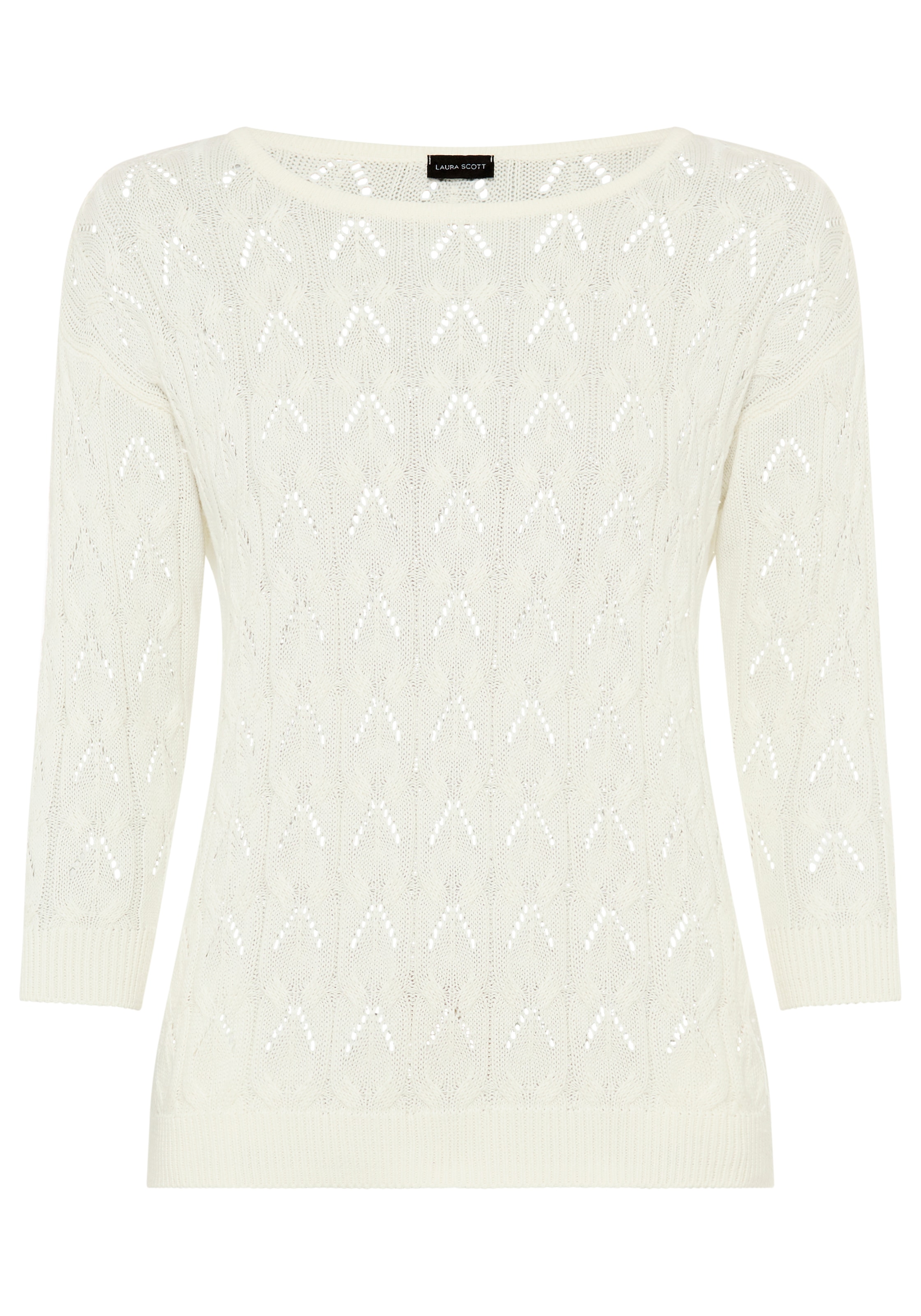 Laura Scott Ajourpullover mit femininen Lochmuster, 3/4 Ärmeln und U-Boot Ausschnitt