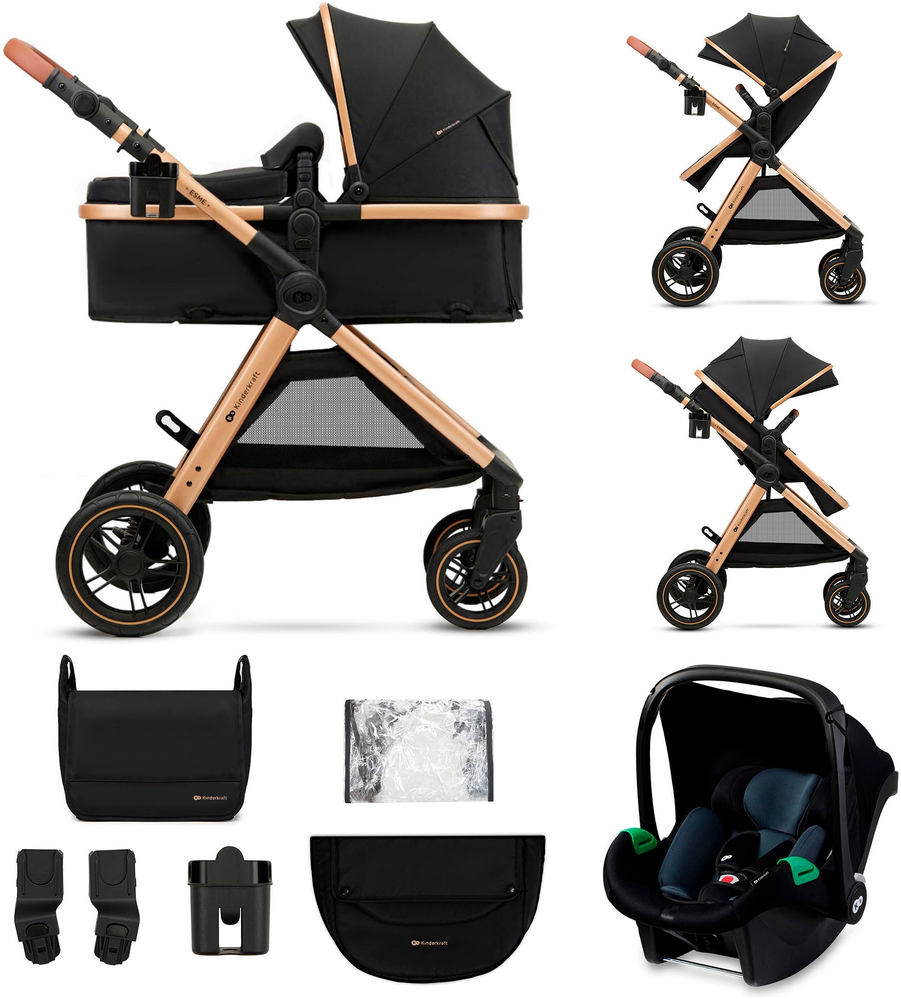 Kinderkraft Kombi-Kinderwagen »ESME 3IN1«, 22 kg, inkl. Babyschale