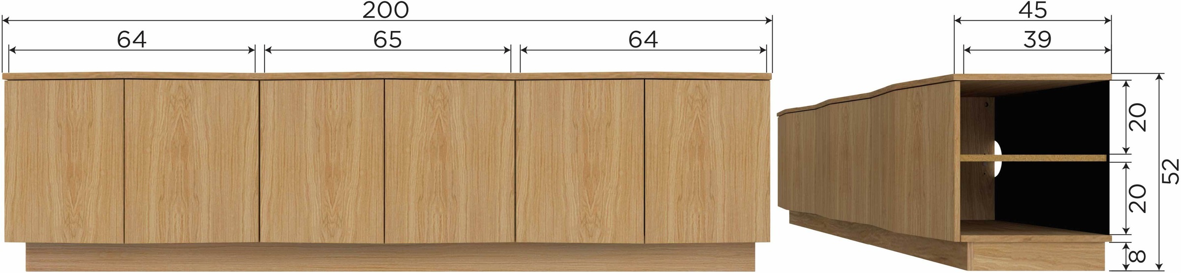 WOOOD Lowboard »WOOOD ZUMA TV-MÖBEL« Zuma TV-Kommode Eiche bietet Stil, Stauraum und einzigartiges Design