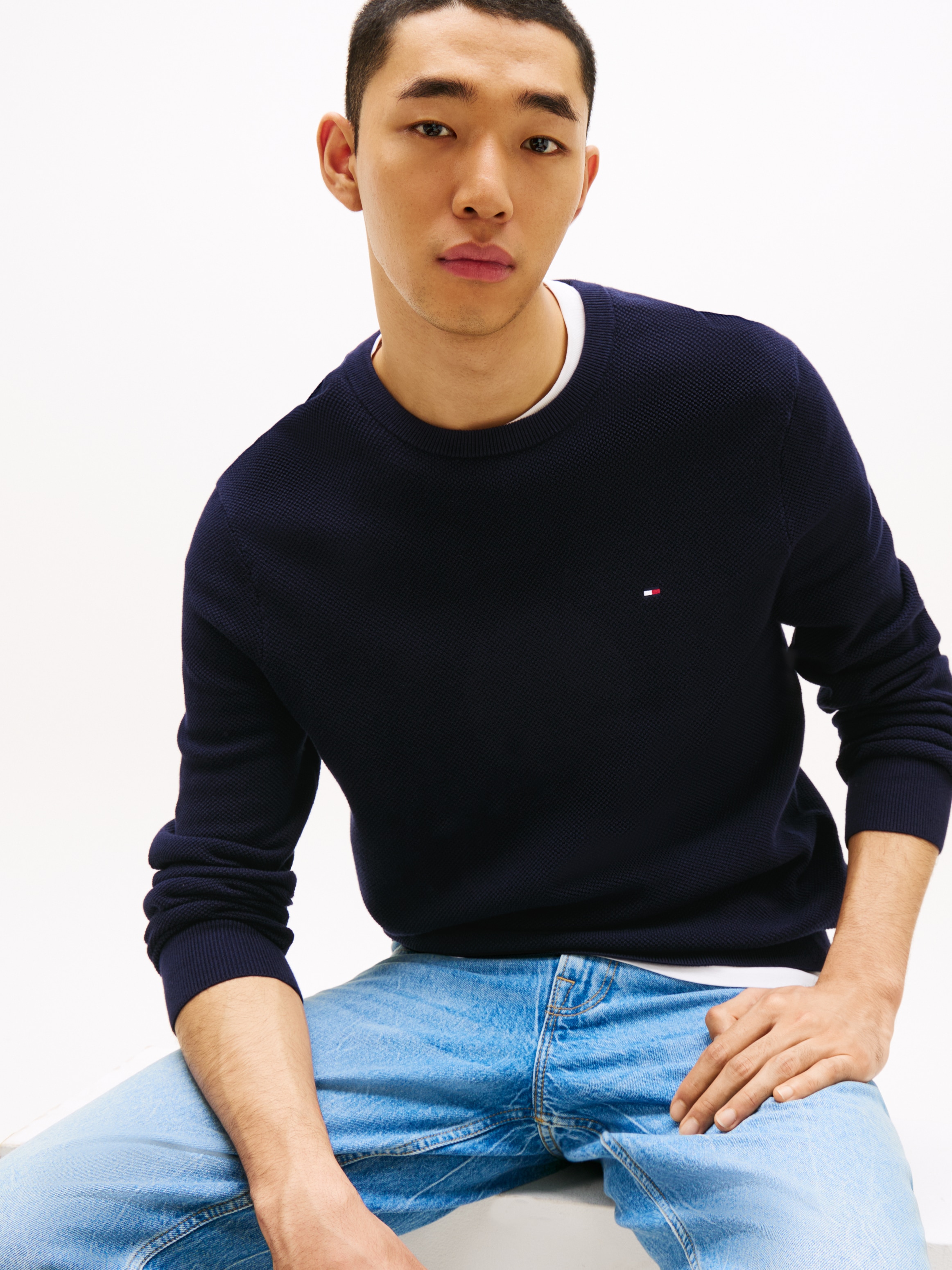 Tommy Hilfiger Rundhalspullover »ESSENTIAL STRUCTURE CREW NECK«, mit feiner Struktur