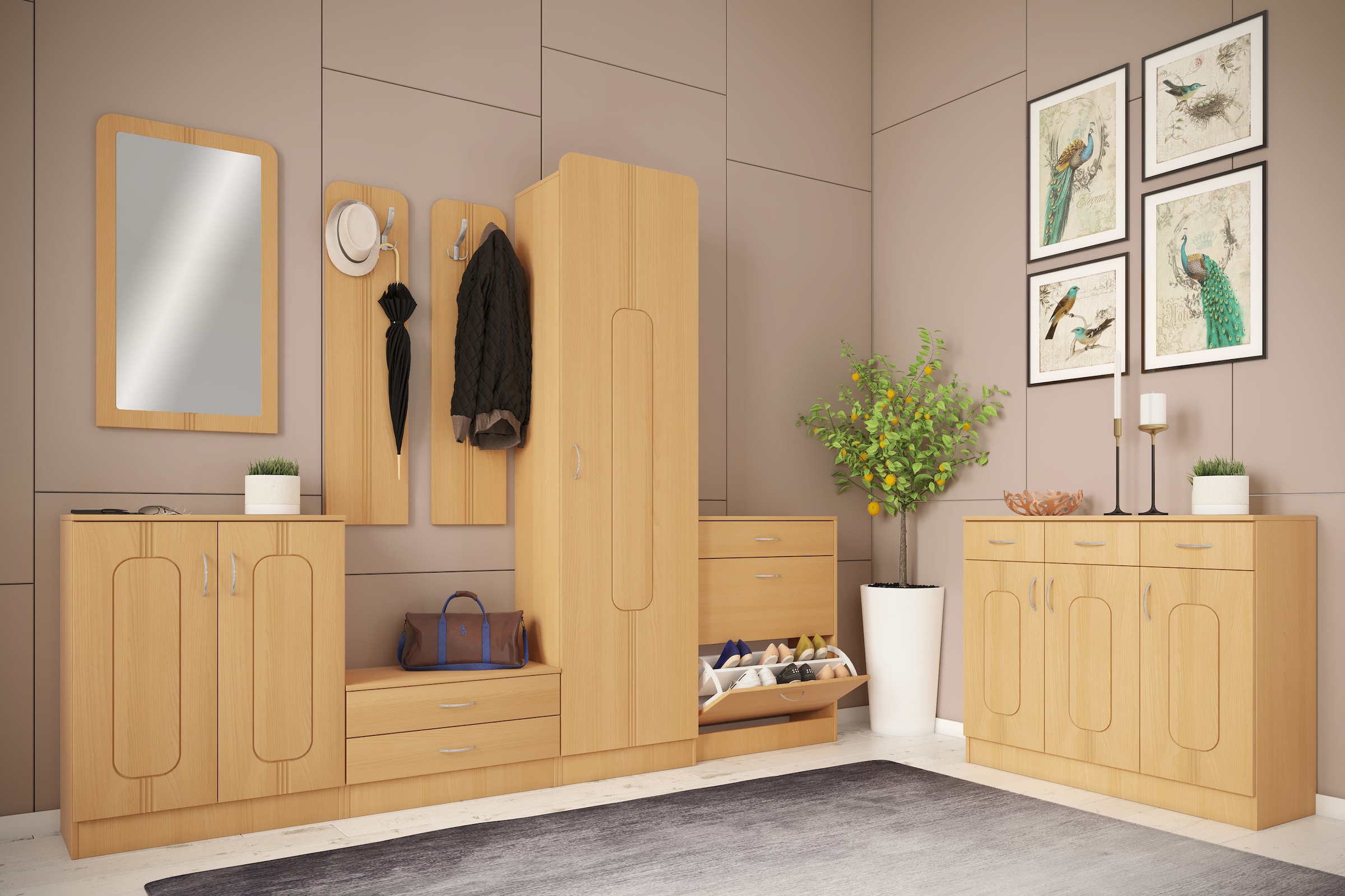 VCM Garderobenschrank »Holz Set Dielenmöbel Gardeobe Kleiderhaken Balia«