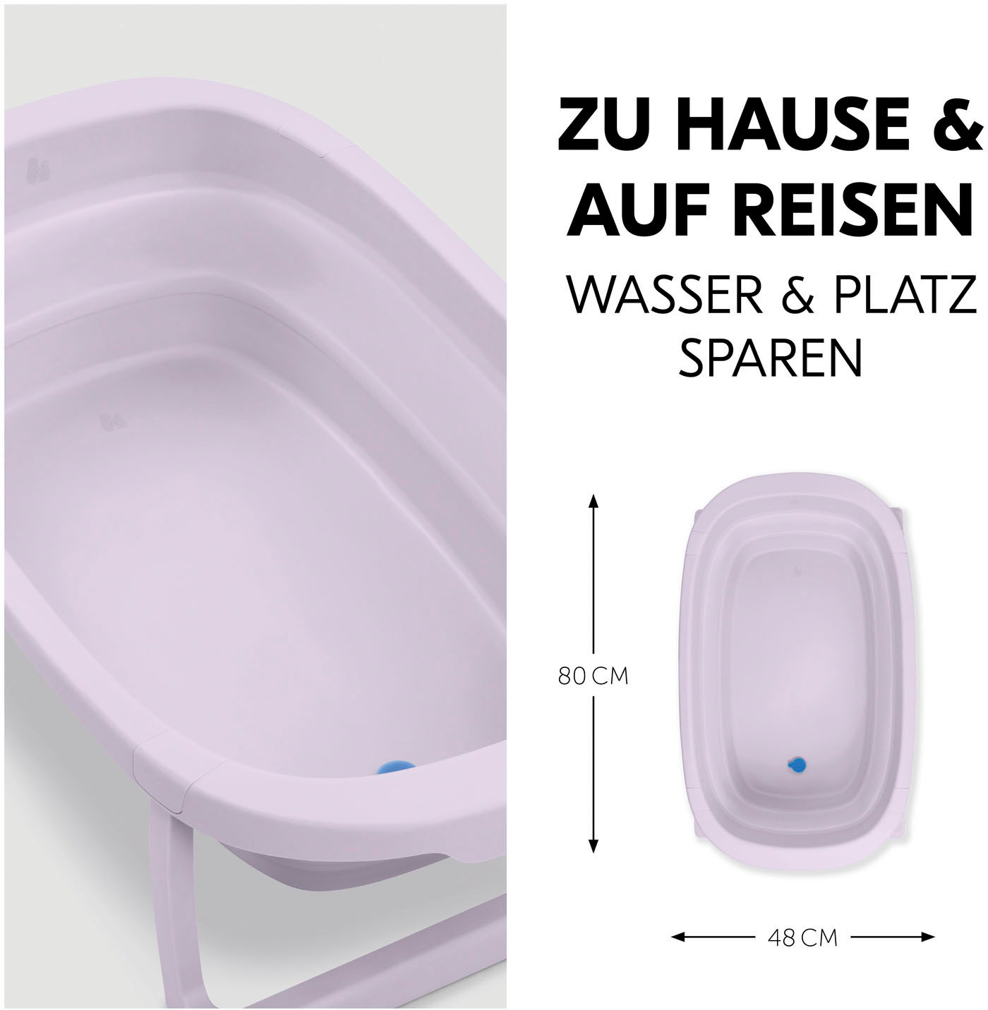 Hauck Babybadewanne »Wash N Fold M, Lavender«, Faltbadewanne mit Wassertemperaturmessung am Ablaufstopfen
