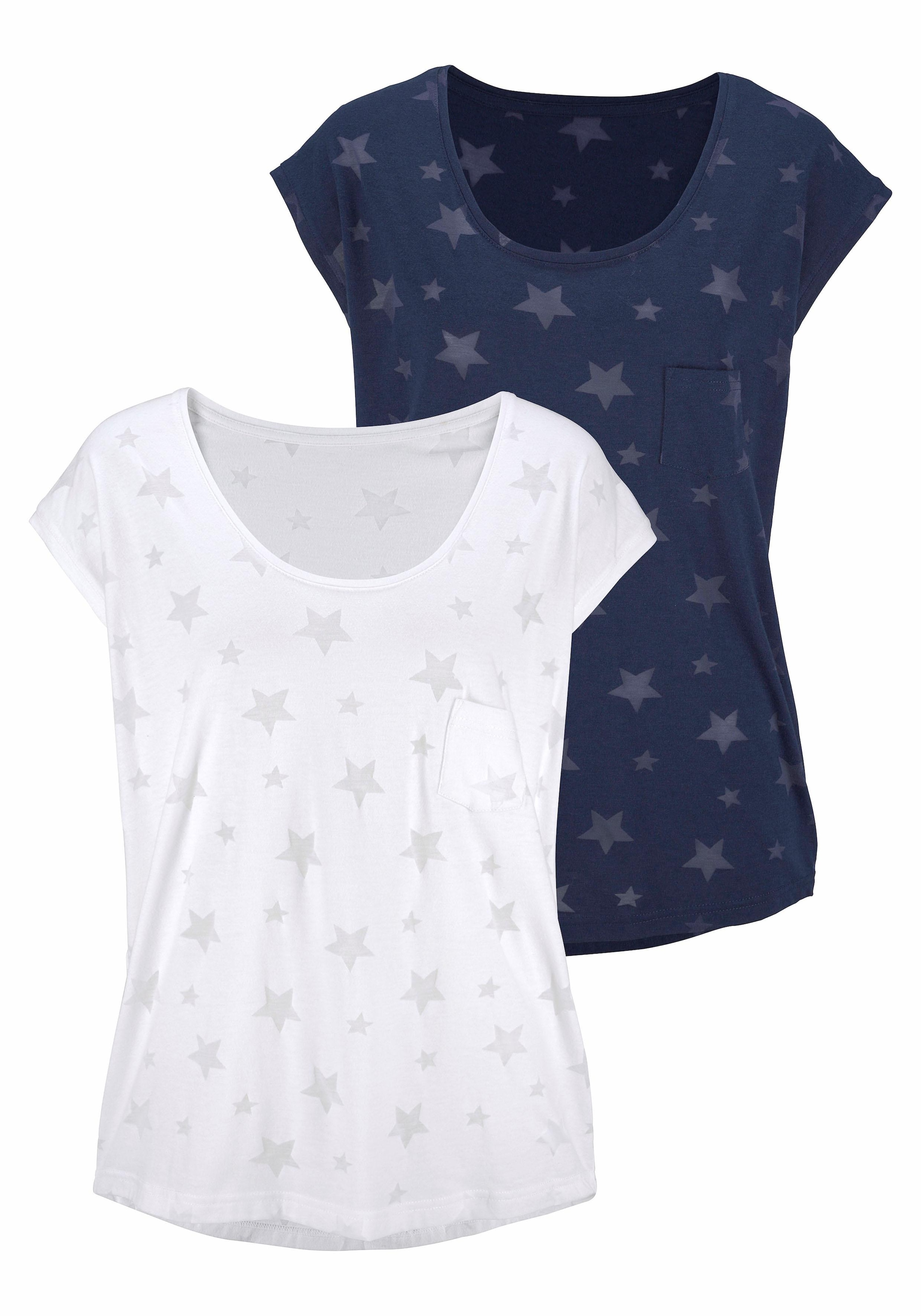 Beachtime T-Shirt, (2er-Pack), Ausbrenner-Qualität mit leicht transparenten Sternen kaufen