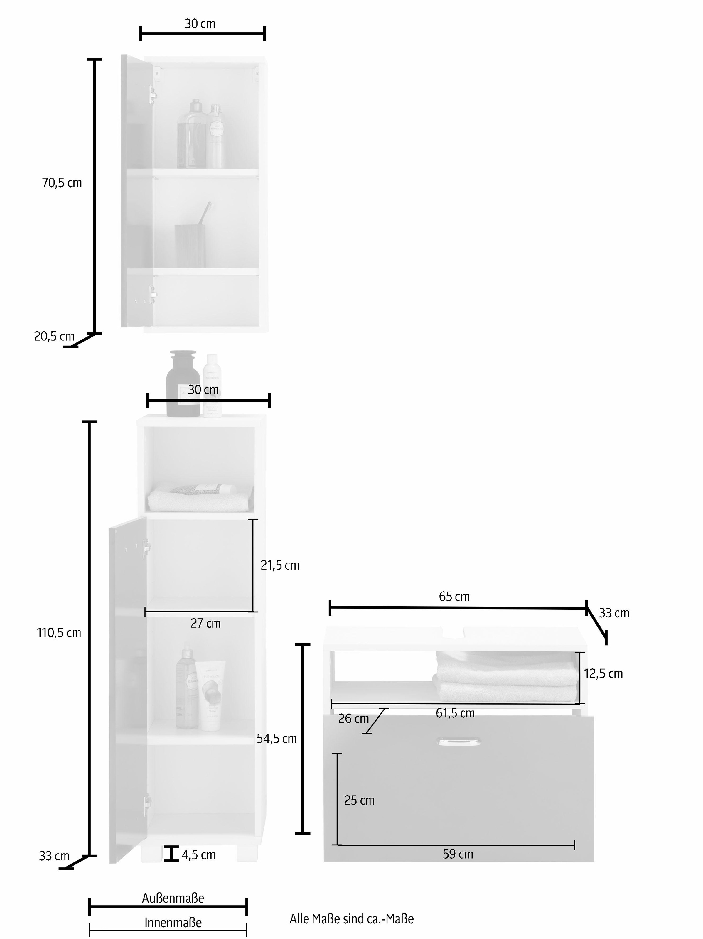 Schildmeyer Badmöbel-Set »Colli«, (Set, 3 aus bestellen Hochschrank, Waschbeckenunterschrank Rechnung auf St.), Hängeschrank und