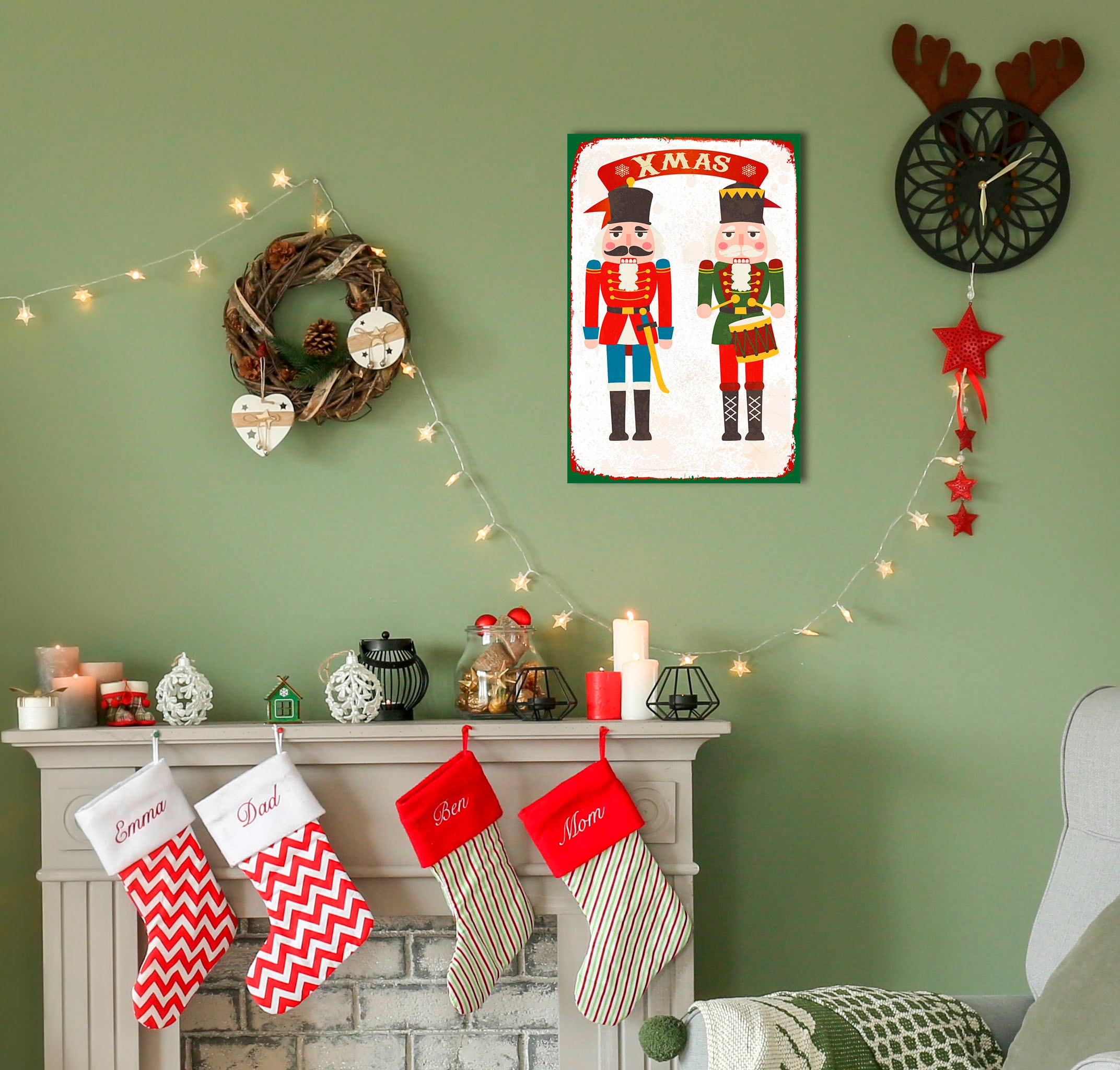 queence Metallbild »X-Mas Nutcracker«, Weihnachten-Schriftzug, (1 St.), Stahlschilder