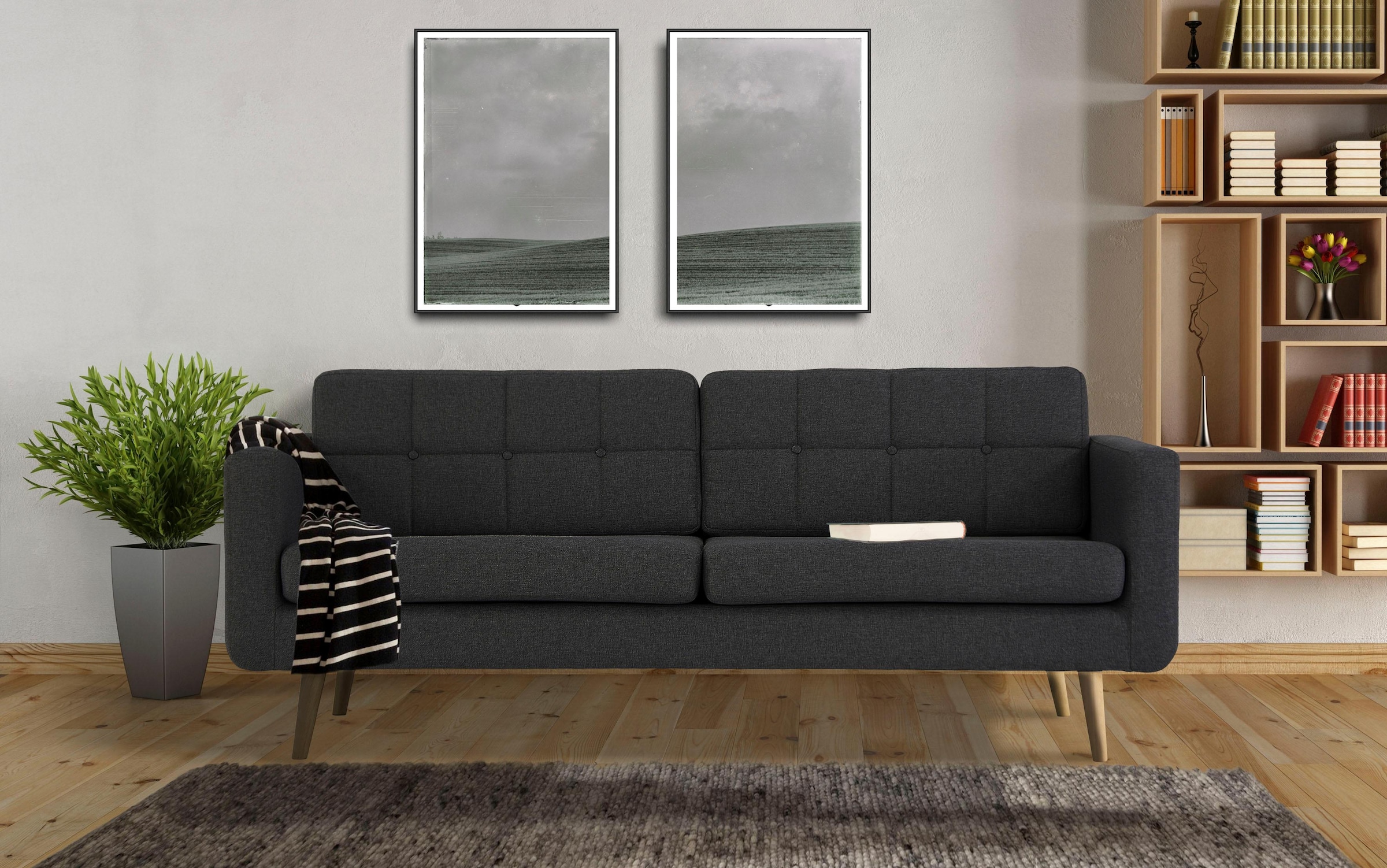 Home affaire 3-Sitzer »Brest«, mit Knopfheftung und Steppung im Rücken, geradliniges Design