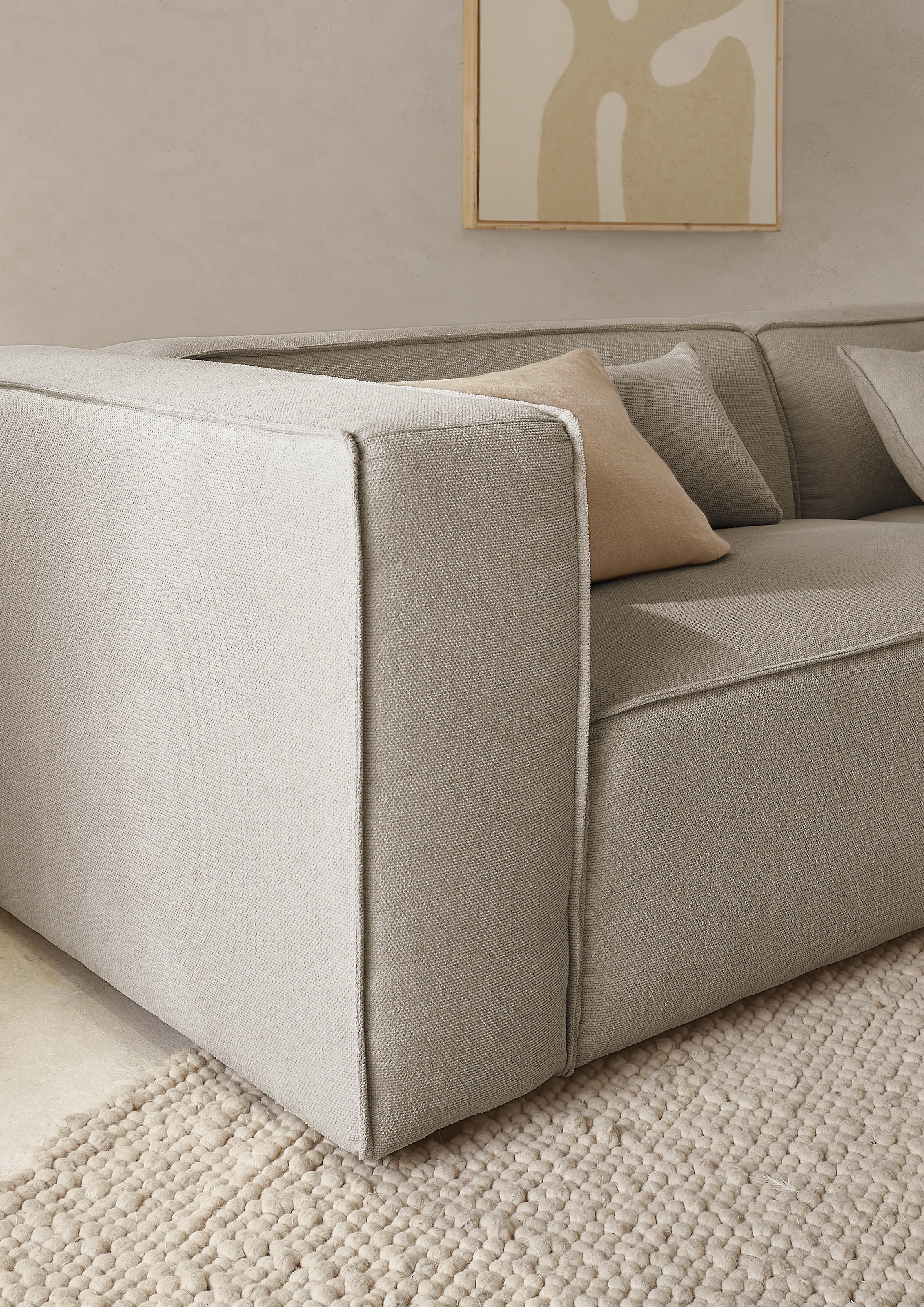 LeGer Home by Lena Gercke Ecksofa »PIARA mit Kedernaht, Cord, Leinenoptik o. Strukturstoff, Couch, L-Form«, wahlweise Ottomane rechts/links, schwarze Füße, bequemer Sitzkomfort