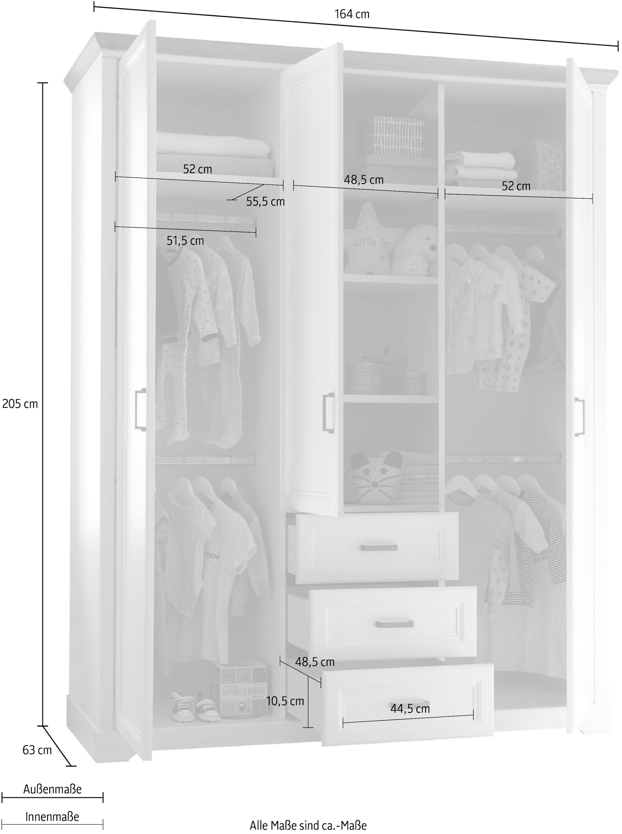 Begabino Drehtürenschrank »Jasmin Schrank, Kleiderschrank mit Drehtüren«, im Landhausstil, Kranzleiste mit farblicher Absetzung