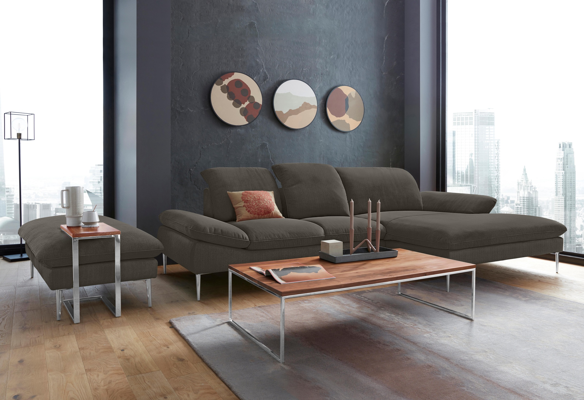 W.SCHILLIG Ecksofa »enjoy&MORE, Designsofa, elegant und bequem, L-Form«, mit Sitztiefenverstellung, Füße Chrom glänzend, Breite 310 cm