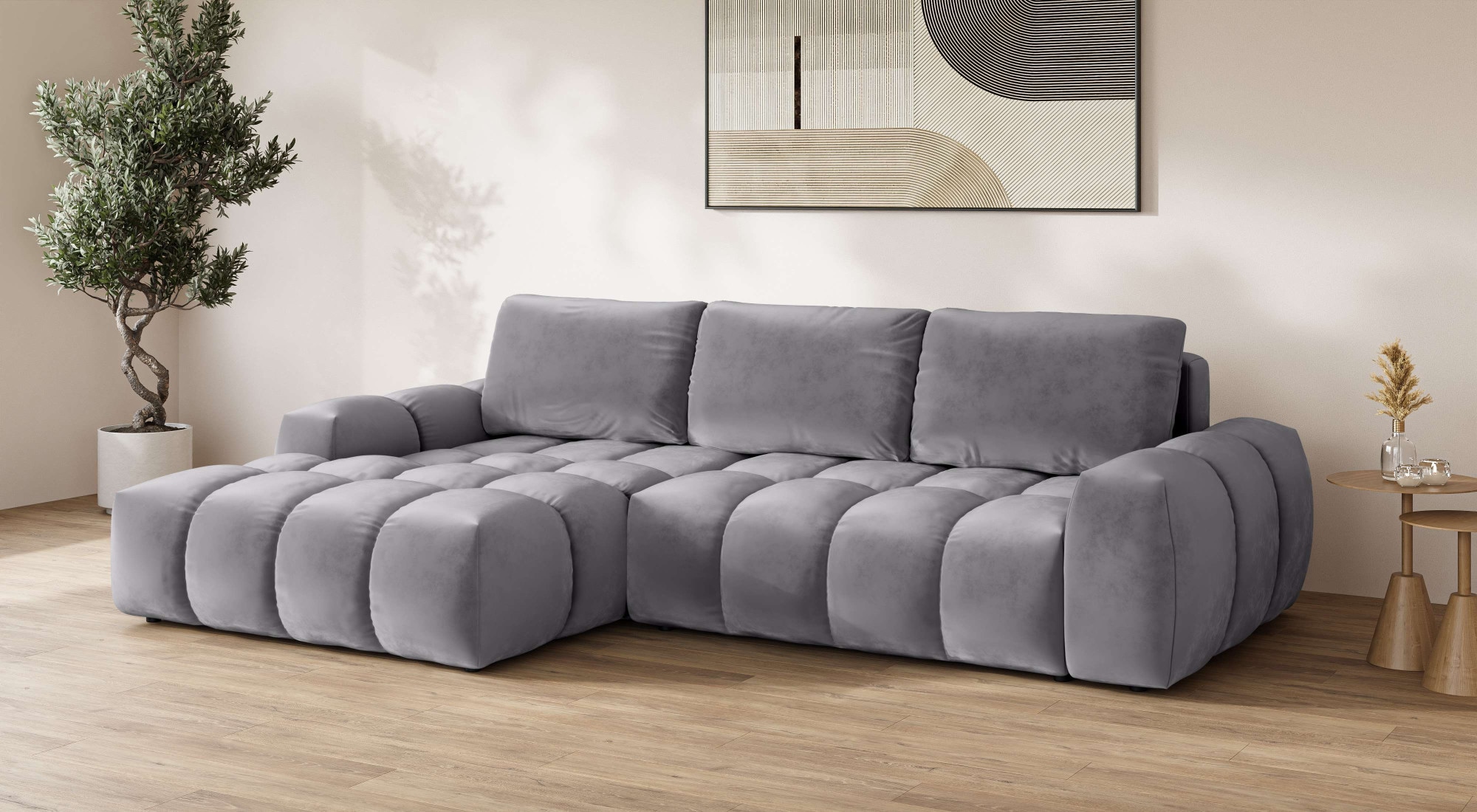 INOSIGN Ecksofa »AZITA klein optionale Schlafsofa mit Bettkasten, B/T/H: 270/166,5/84cm«, L-Form mit Wellenunterfederung, Bubble-Optik