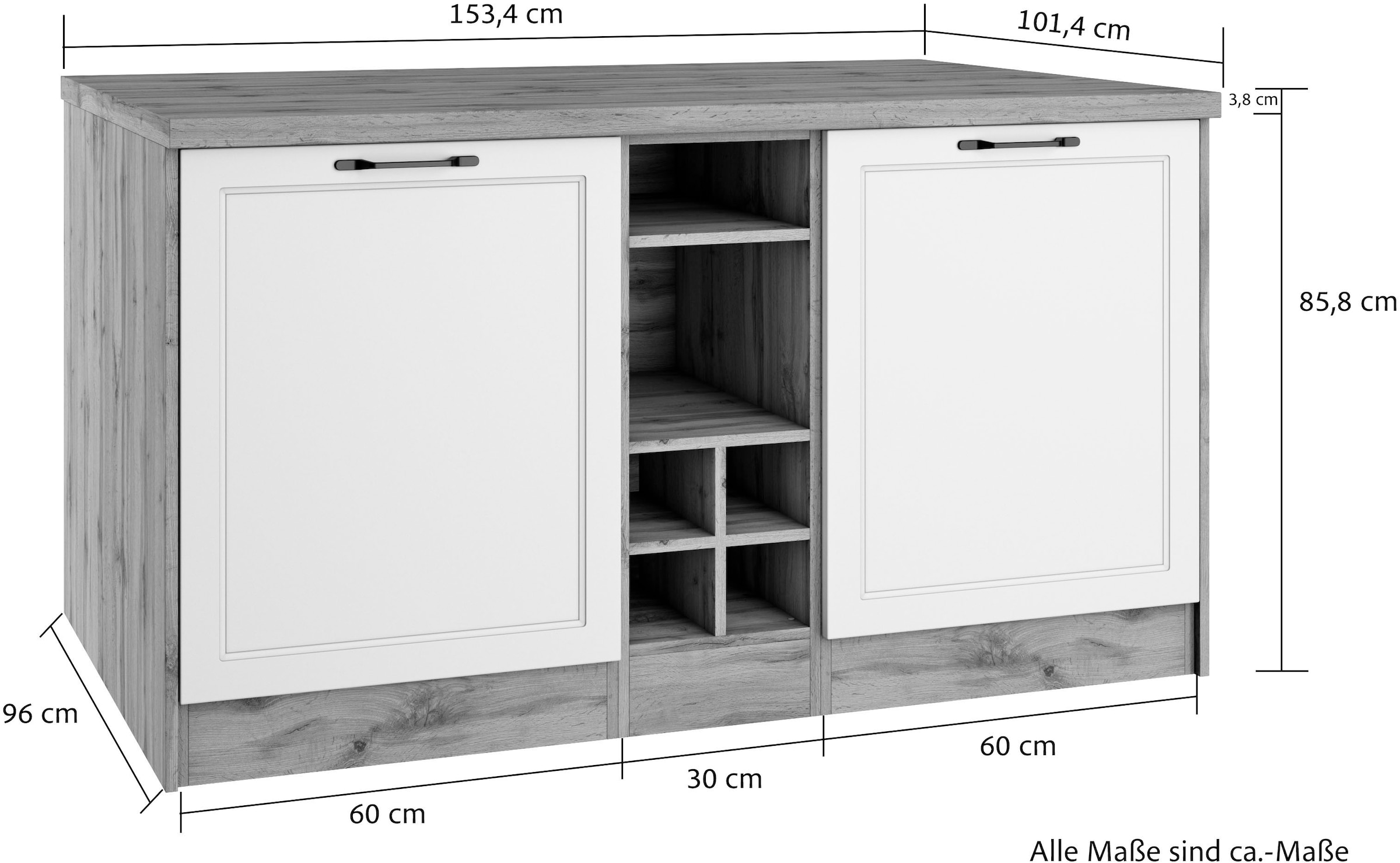 KOCHSTATION Kücheninsel »KS-Lana, Breite 153 cm« MDF-Fronten, Arbeitsplatte 38mm stark