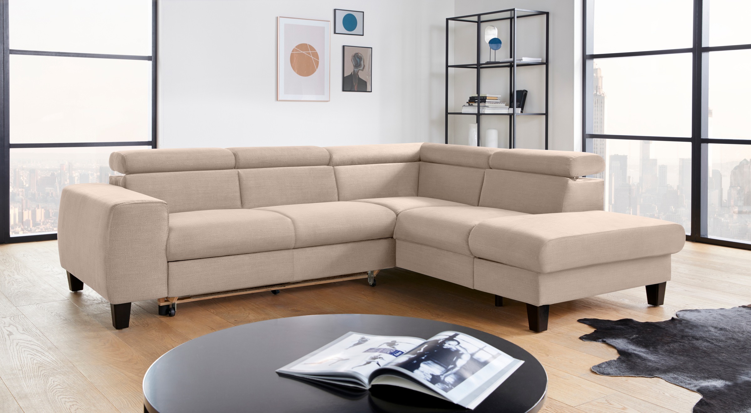 COTTA Ecksofa »Morven L-Form mit Kopfteilverstellung«, wahlweise mit Bettfunktion, Bettkasten & Wireless-Charger