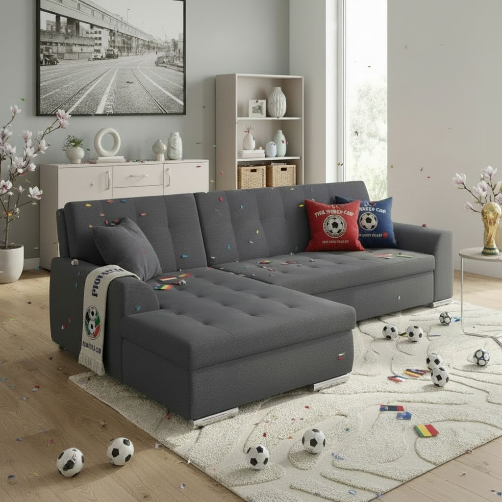 DOMO collection Ecksofa »TREVISO viele Bezüge, auch in Cord, L-Form, 267x80x83 cm« wahlw. mit Bettfunktion, inkl. Zierkissen, Unser Dauertiefpreis