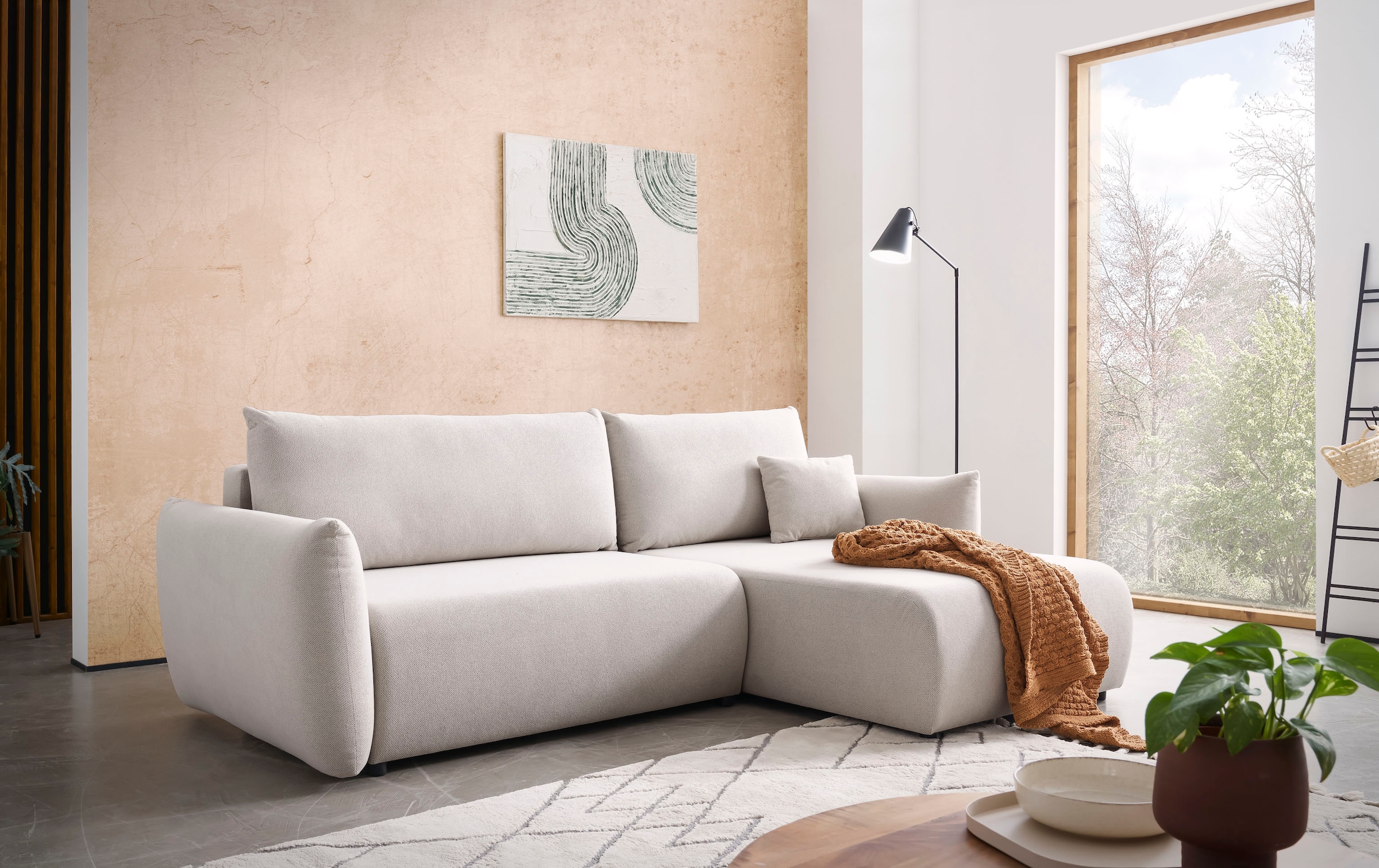 Home affaire Ecksofa »MAVAS Schlafsofa mit Bettkasten, L-Form,« ca.257/127cm (Liegefläche 212/145 cm), Cord, Chenille, Struktur