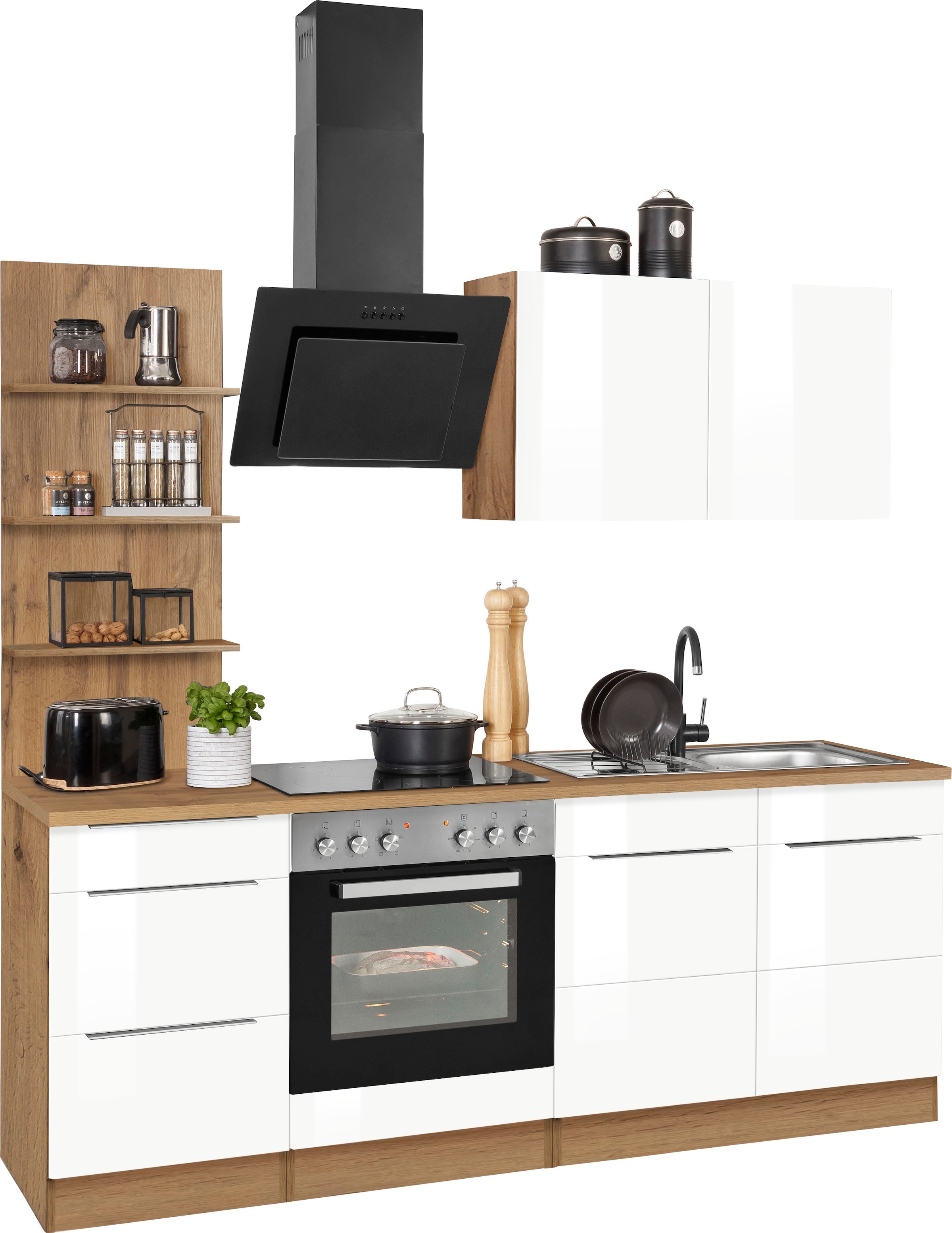 HELD MÖBEL Küchenzeile »Brindisi«, mit bestellen E-Geräten, bequem cm 210 Breite