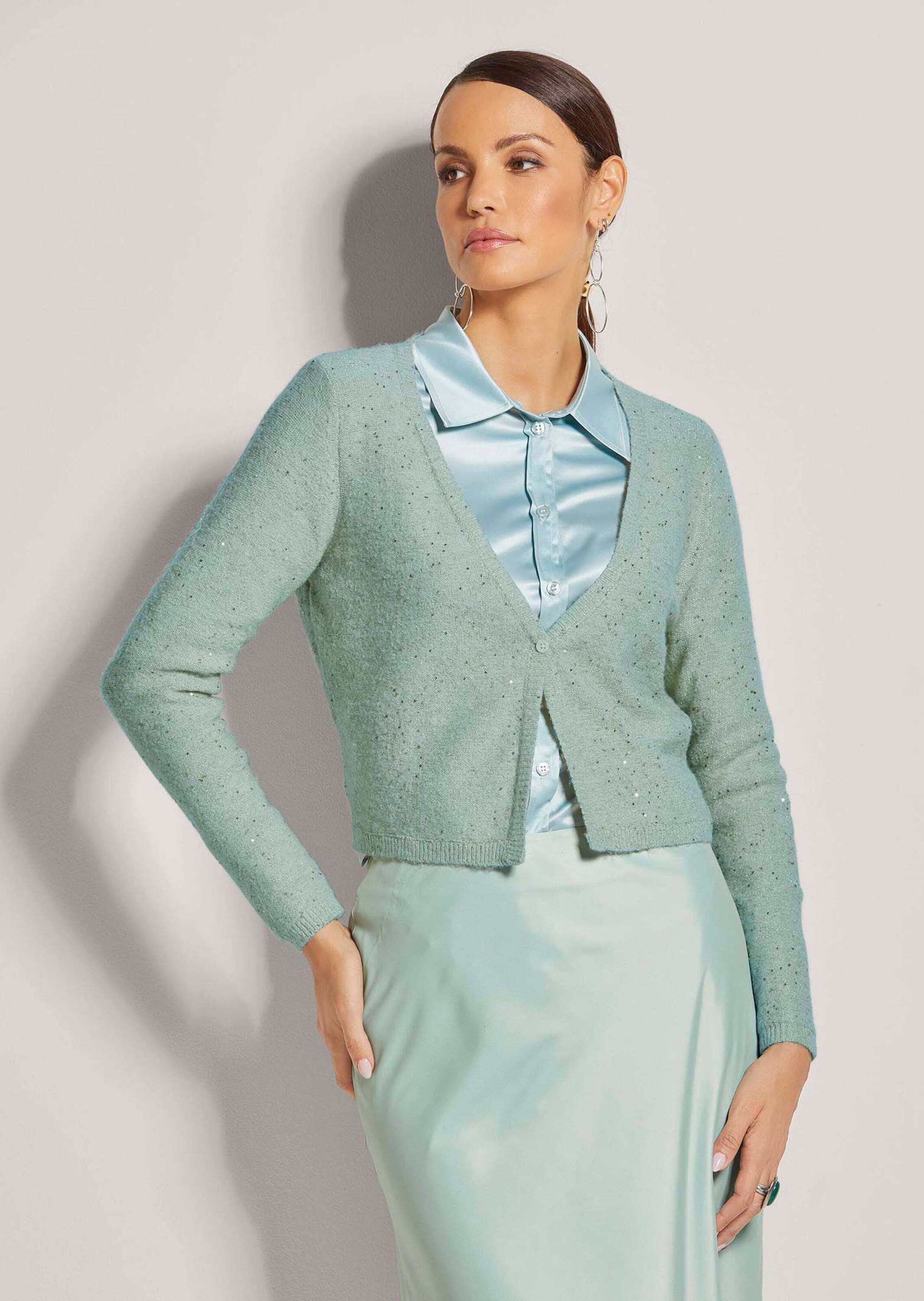 MADELEINE Strickjacke »Strickjacke Kurze Strickjacke mit Pailletten-Glanz«