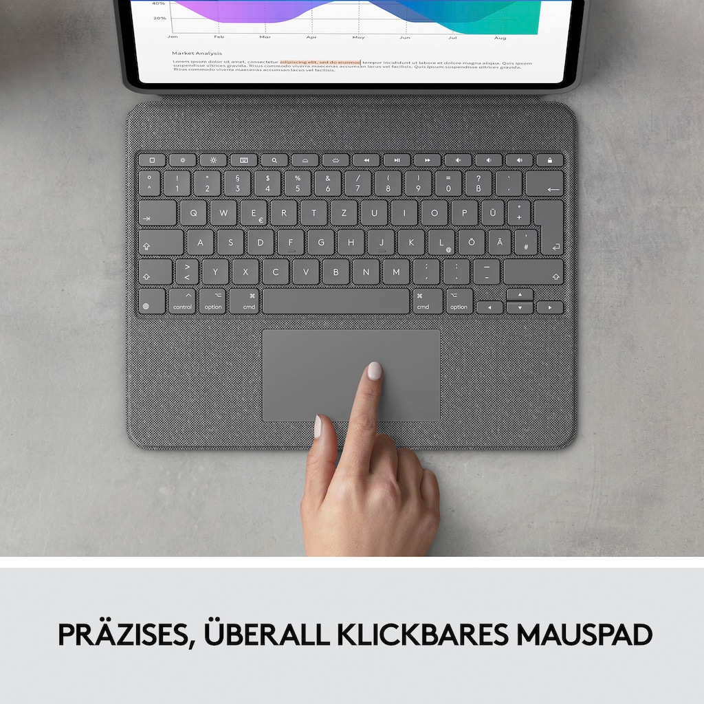 Logitech iPad-Tastatur »Combo Touch iPad Pro 12,9 (5. Gen - 2021) Keyboard Case«, (ausklappbare Füße-Multimedia-Tasten)