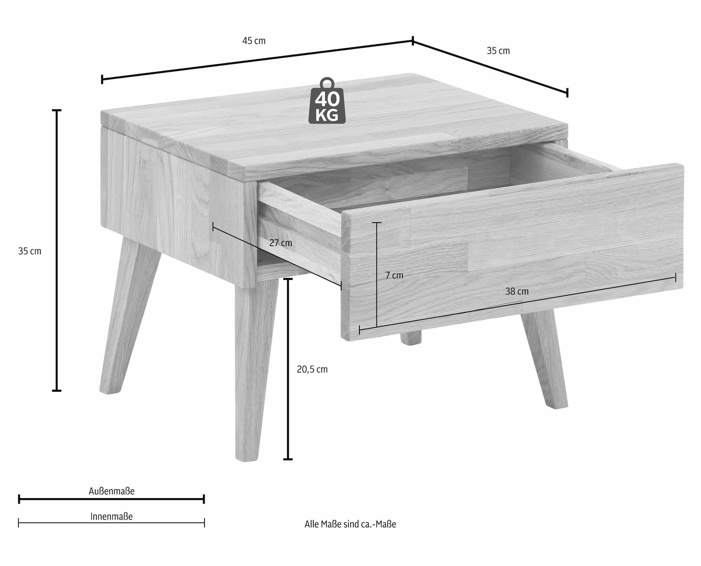 Home affaire Nachttisch »Natali«, mit einer Schublade, aus massiver Eiche, Breite 45 cm