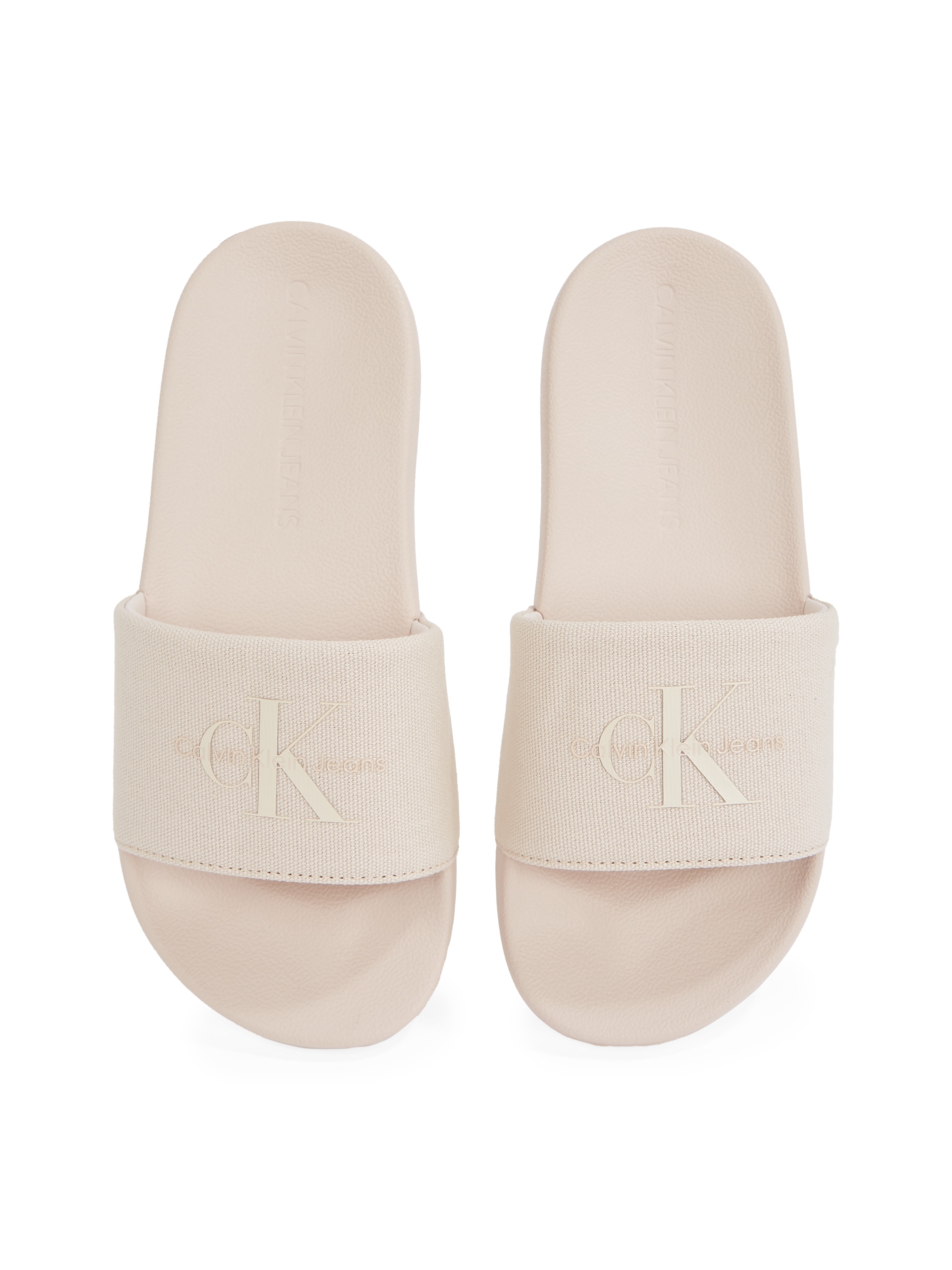 Calvin Klein Jeans Pantolette »SLIDE MONOGRAM WMNS«, Poolslides, Schlappen, Sommerpantolette, Strandschuh zum Schlupfen