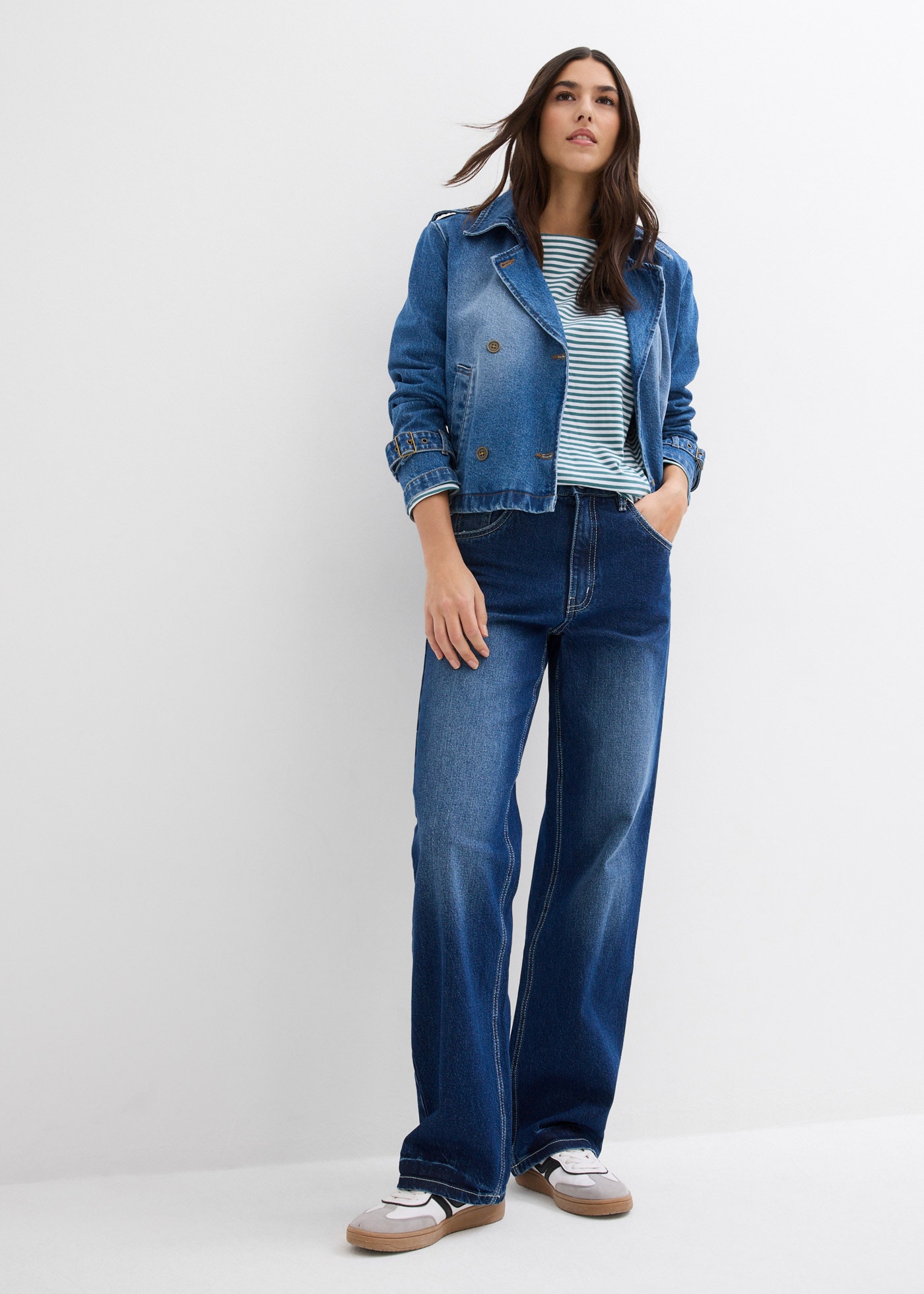 bonprix Weite Jeans loose fit Passform, hoher Bund, aus überwiegend Baumwolle