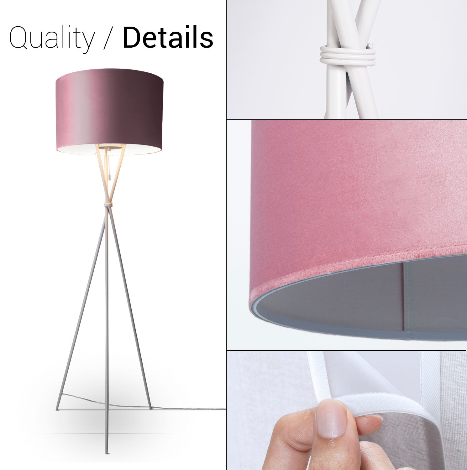 Paco Home Stehlampe »Kate uni Color«, Leuchtmittel E27 | ohne Leuchtmittel, Wohnzimmer Dreibein Standleuchte Velour Höhe 177,5cm Filigran E27
