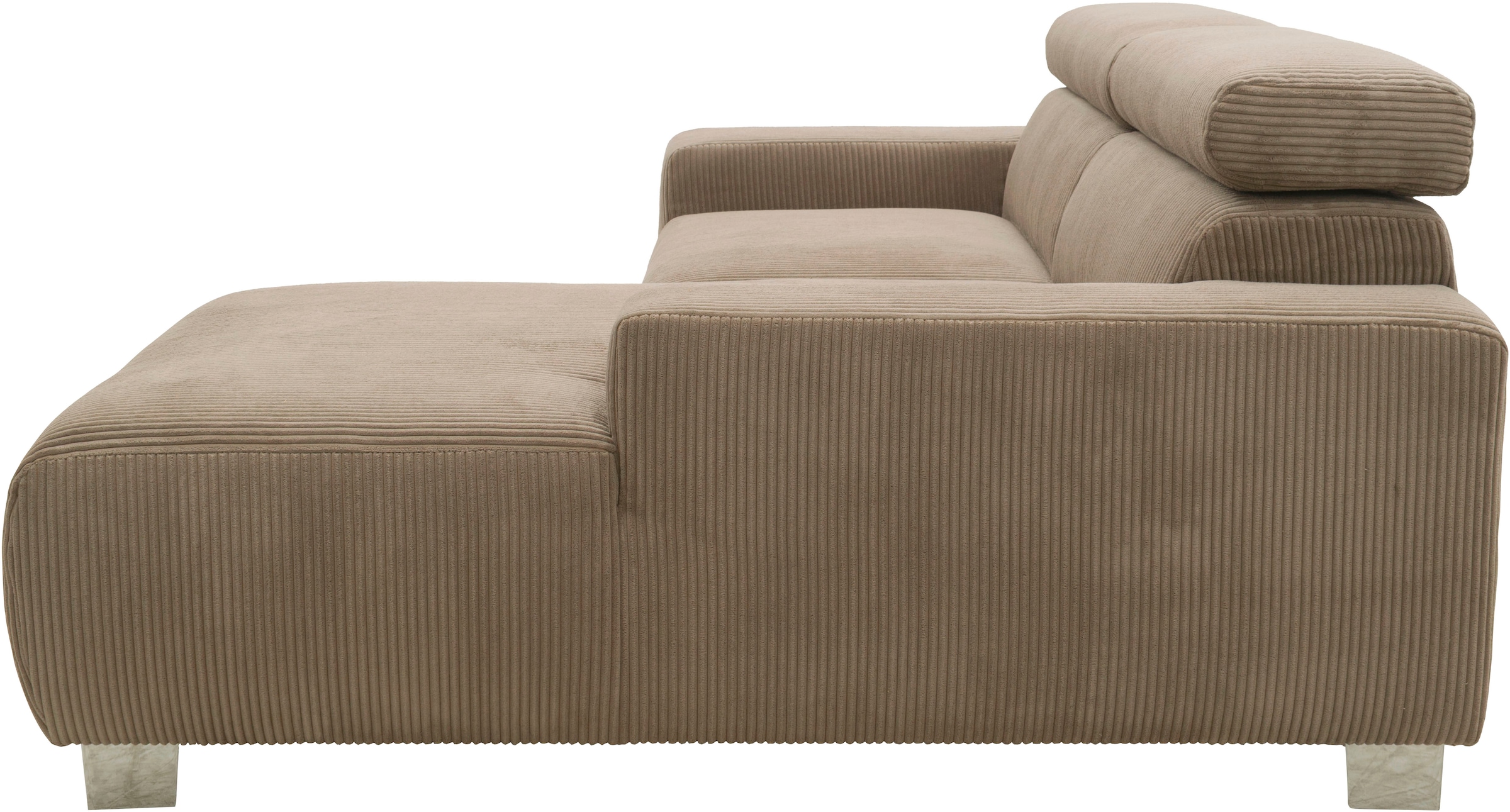 DOMO collection Ecksofa »100030 inkl. Kopfteilverstellung, guter Sitzkomfort, Cordbezug, L-Form« mit komfortabler Wellenunterfederung, ideal für kleine Räume
