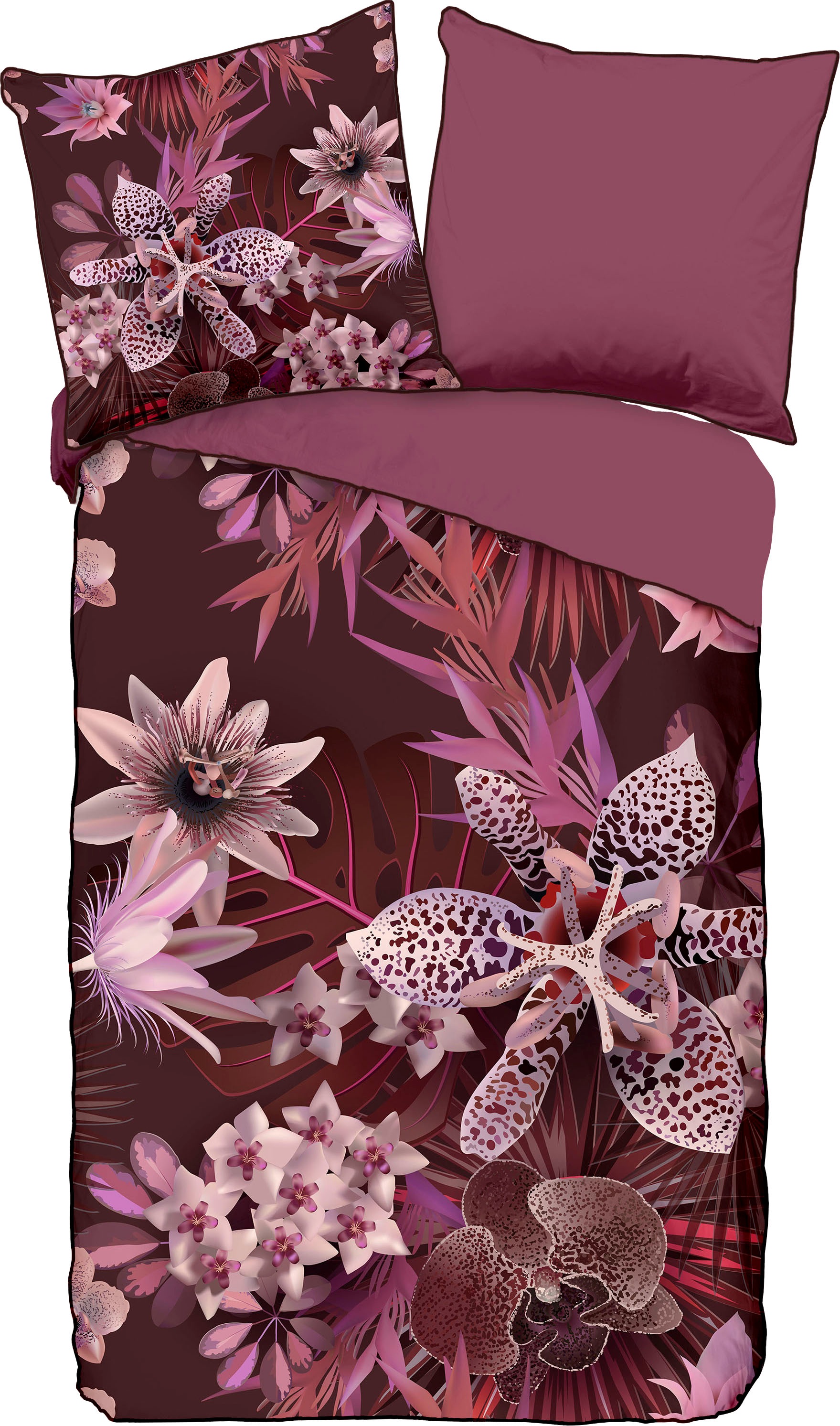 Descanso Wendebettwäsche »Farze«, Baumwolle, Mako Satin, 135x200, Biese, Reißverschluss, Wende, Blumen