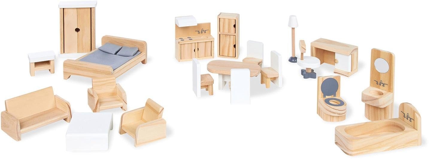 Pinolino® Puppenhausmöbel »Puppenhauseinrichtung aus Holz«, (Set, 20 tlg.), aus Holz