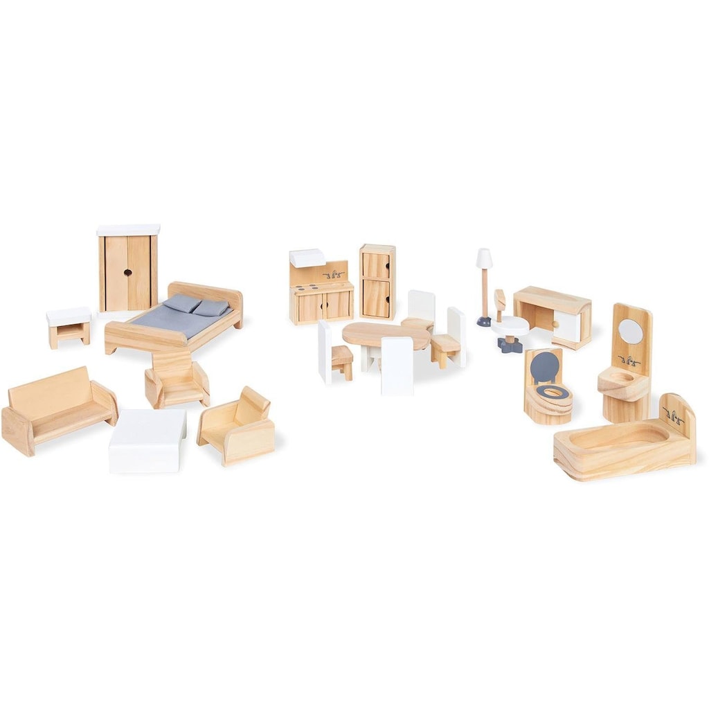Pinolino® Puppenhausmöbel »Puppenhauseinrichtung aus Holz«, (Set, 20 tlg.), aus Holz