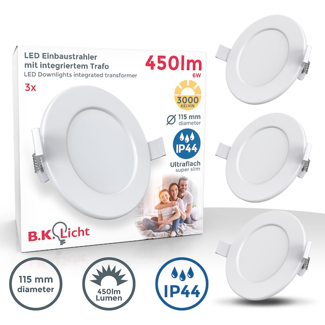 3x Einbauleuchte, B.K.Licht flach, 3 3000K, LED ultra Garantie 450LM XXL 5W Einbauspots, inkl. kaufen Jahren online | Bad, mit IP44