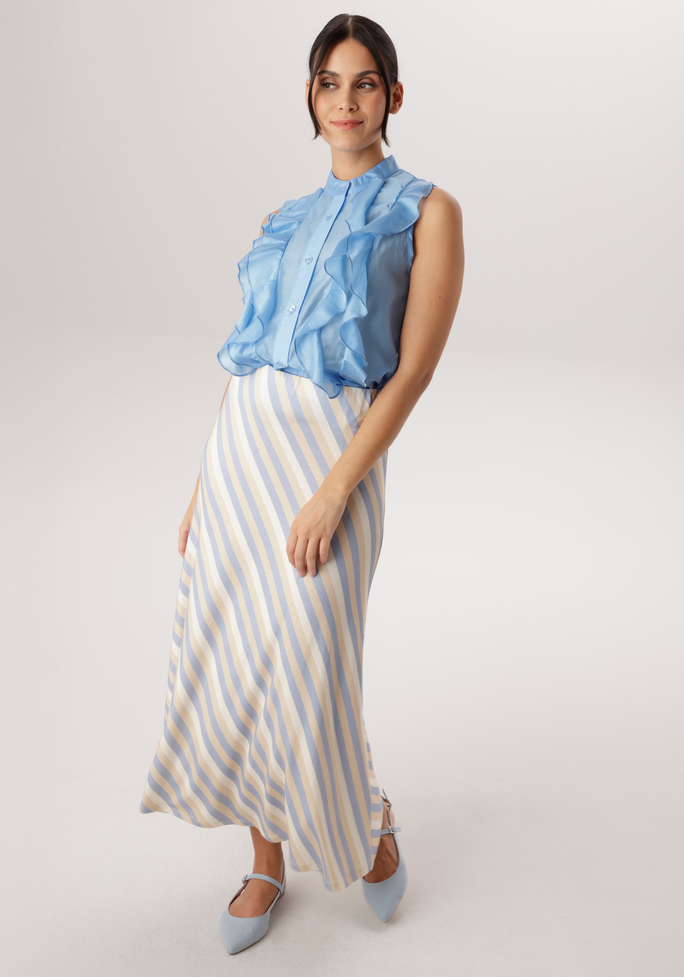 Aniston SELECTED Blusentop kleiner Stehkragen und längs verlaufende Volants - NEUE KOLLEKTION