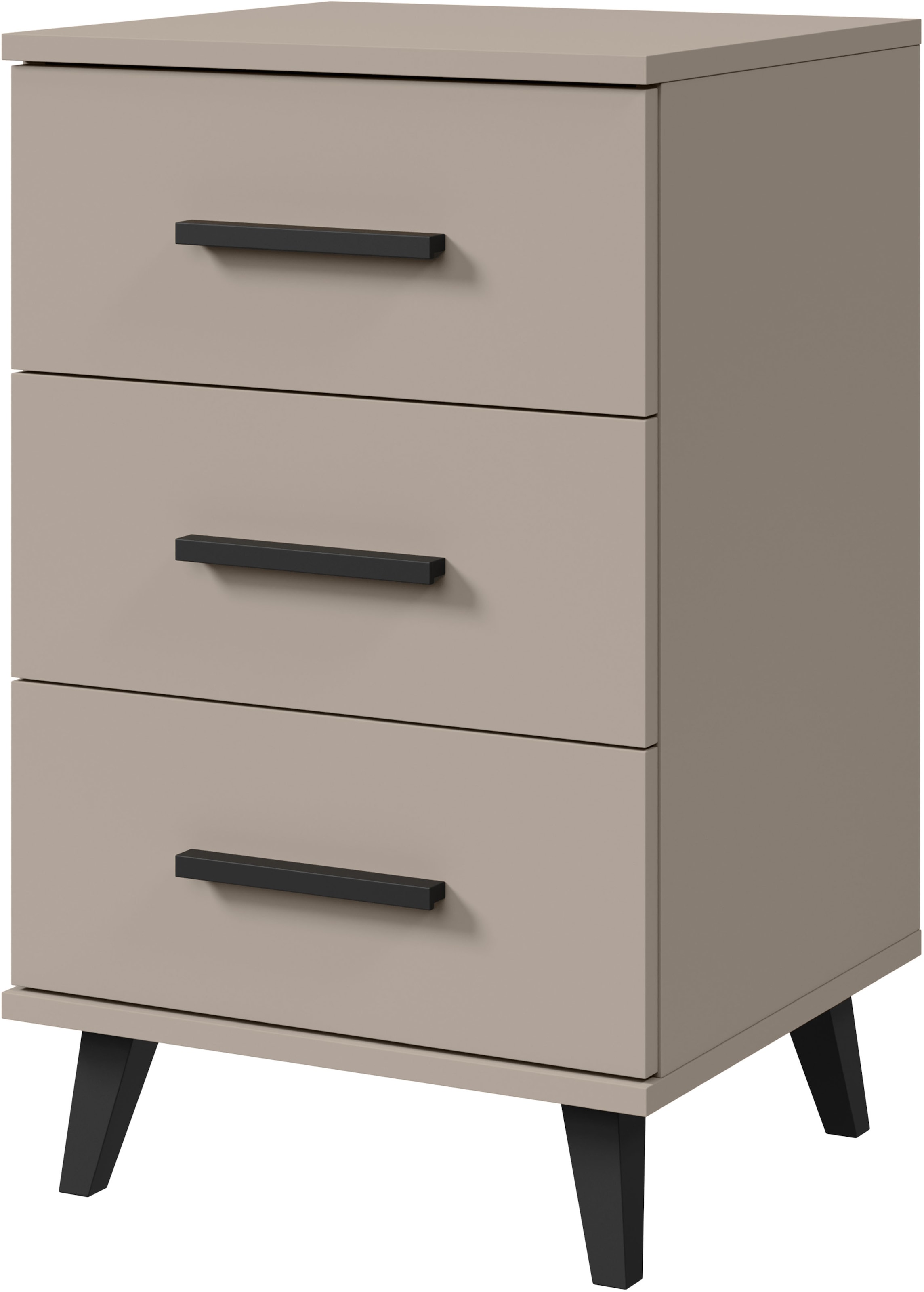 INOSIGN Nachtkommode »Lagos, 2 Nachtschränke, 3 Schubladen, schwarze Griffe & Füße«, (Set, 2 St., 2 wunderschöne Nachttische im Set), modernes Design, B/T/H je 40/35/65 cm, pflegeleichte Oberfläche