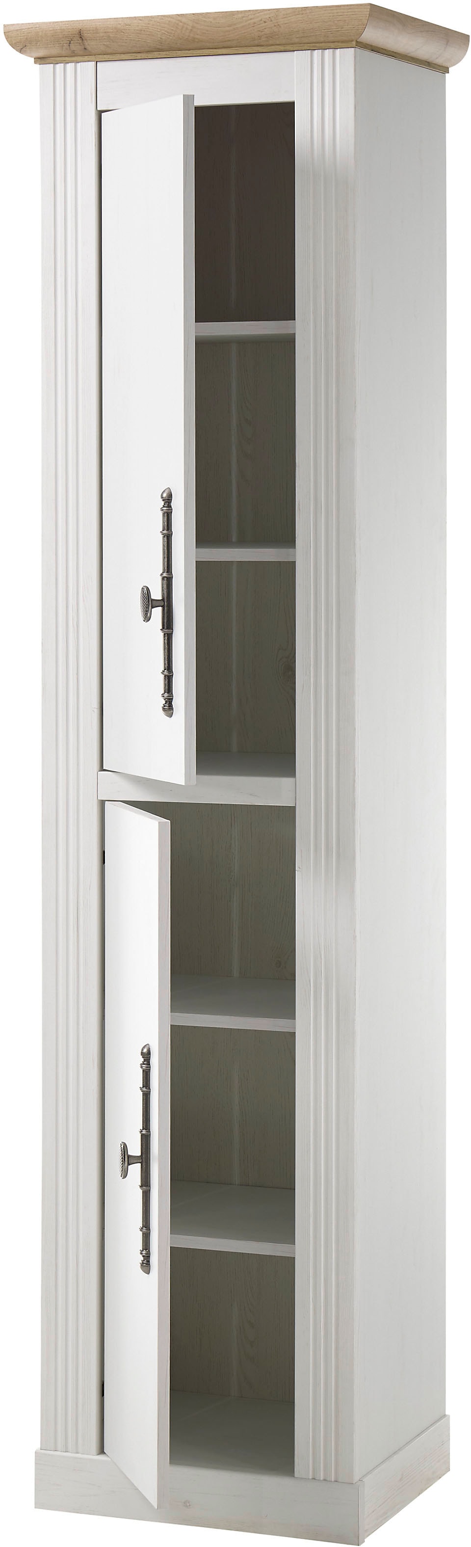 OTTO home Stauraumschrank »WESTMINSTER, Badschrank im Landhausstil, Schrank mit Metallgriffen« in 2 Farben verfügbar, mit Stauraum hinter Drehtüren