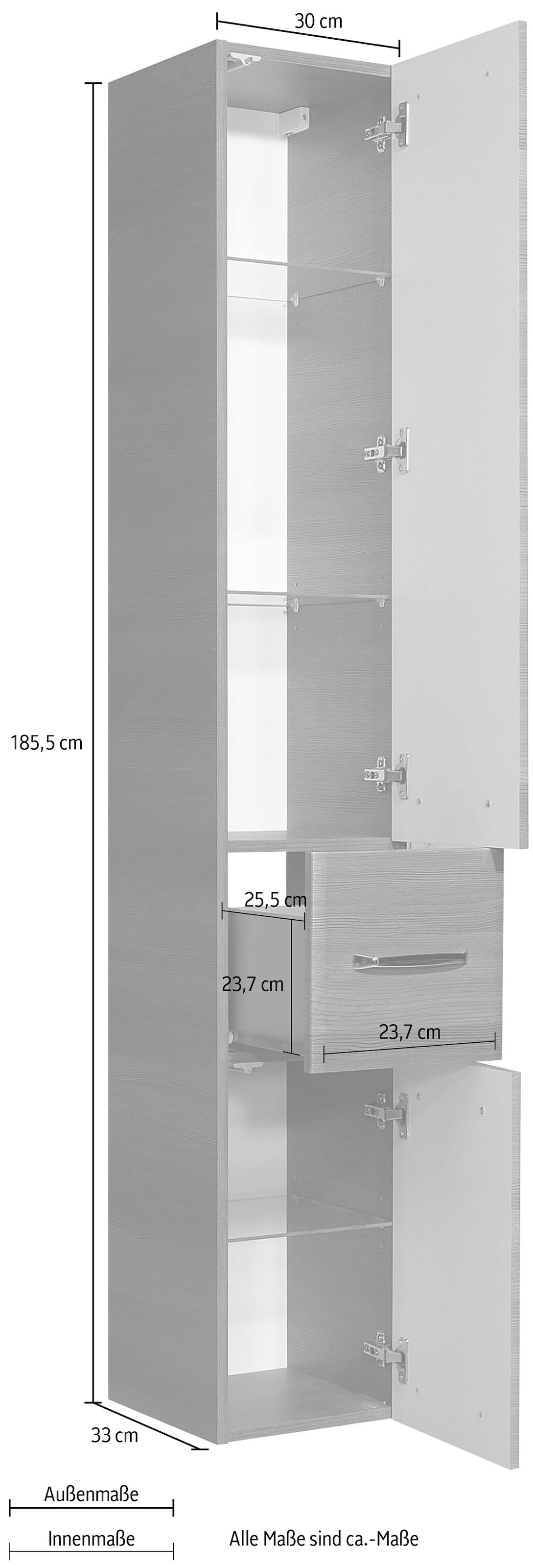 PELIPAL Hochschrank »Quickset 328«, Breite 30 cm, Metallgriffe, Türdämpfer,  Glaseinlegeböden bequem bestellen