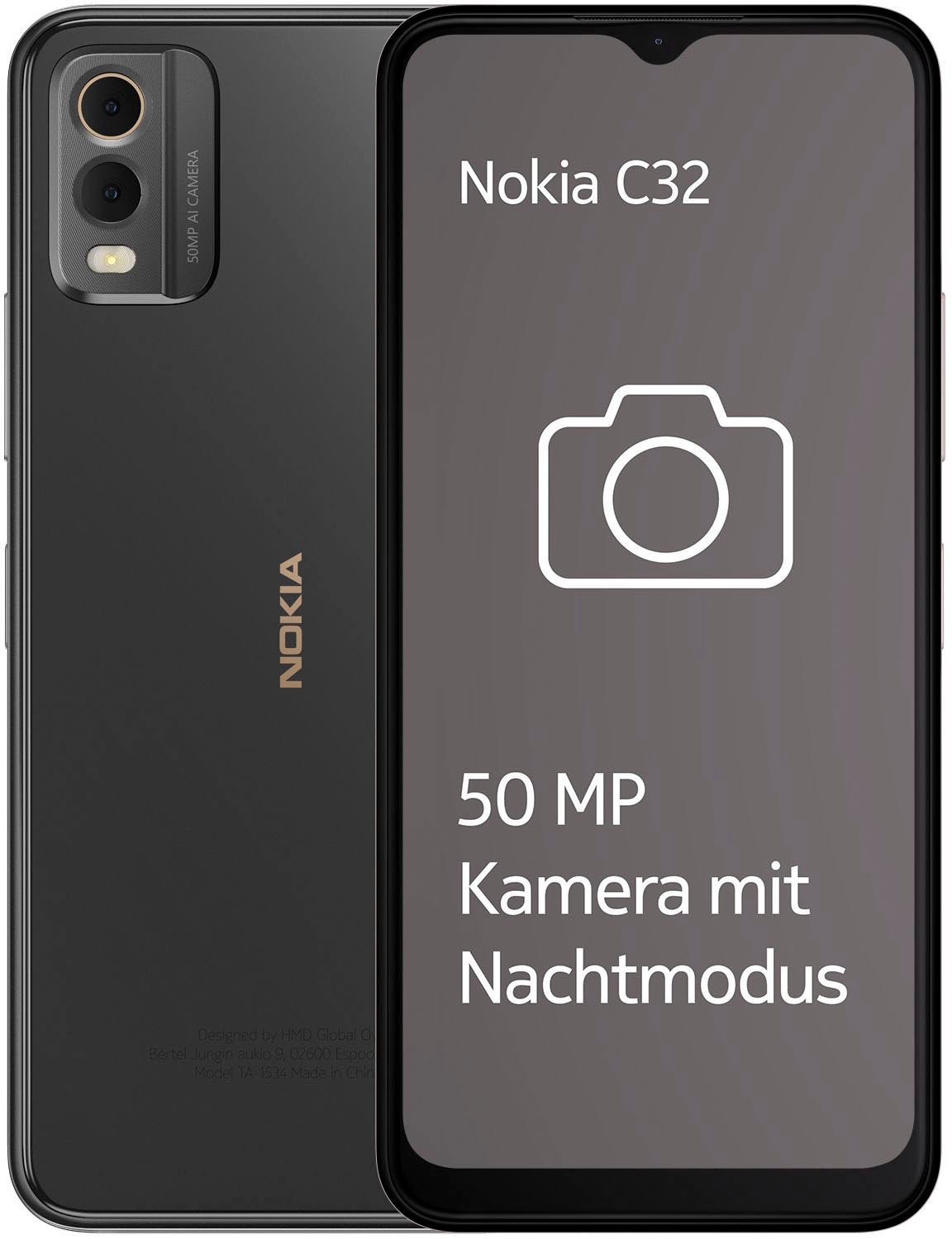 Nokia Smartphone »C32, 3+64GB«, MP Garantie UNIVERSAL 16,56 Jahre Charcoal, Speicherplatz, 64 50 | XXL cm/6,52 ➥ GB Kamera Zoll, 3