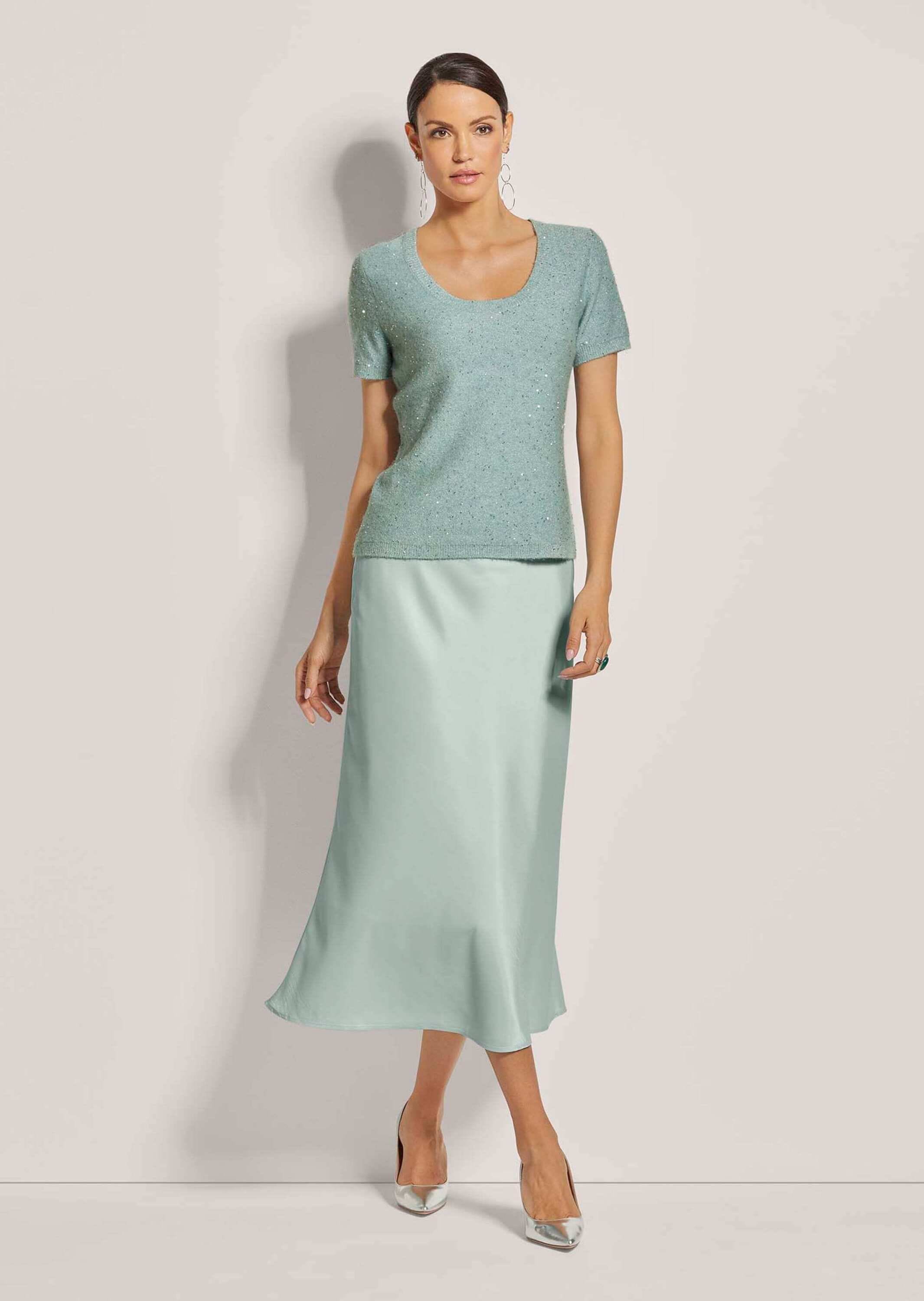 MADELEINE Longpullover »Pullover Glitzernder Kurzarm-Pullover, Rundhals«