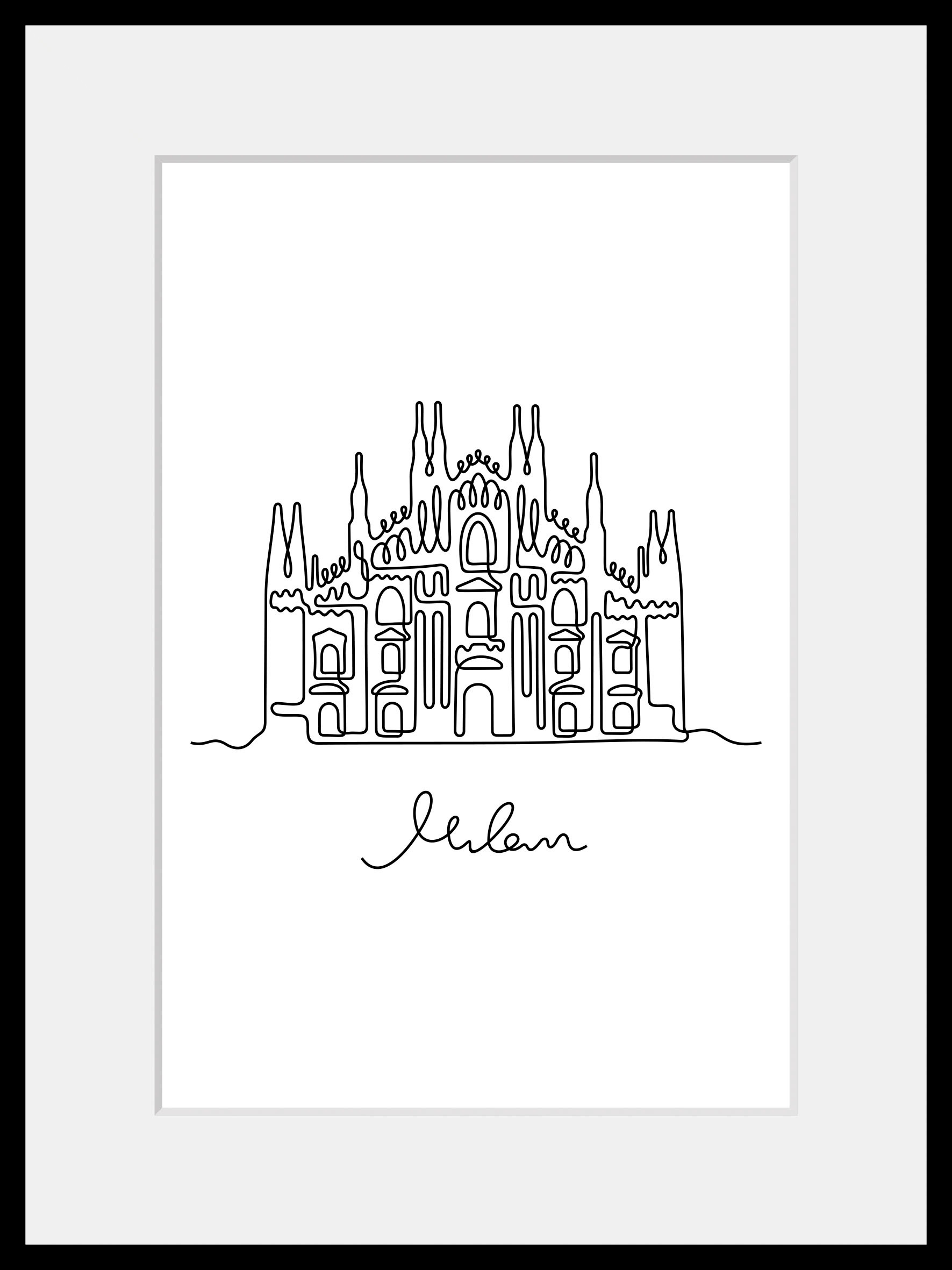 queence Bild »Milan«, Gebäude-Kunst-Schwarz-Weiß-Italien, (1 St.), HD Premium Poster-Druck inkl. Holzrahmen