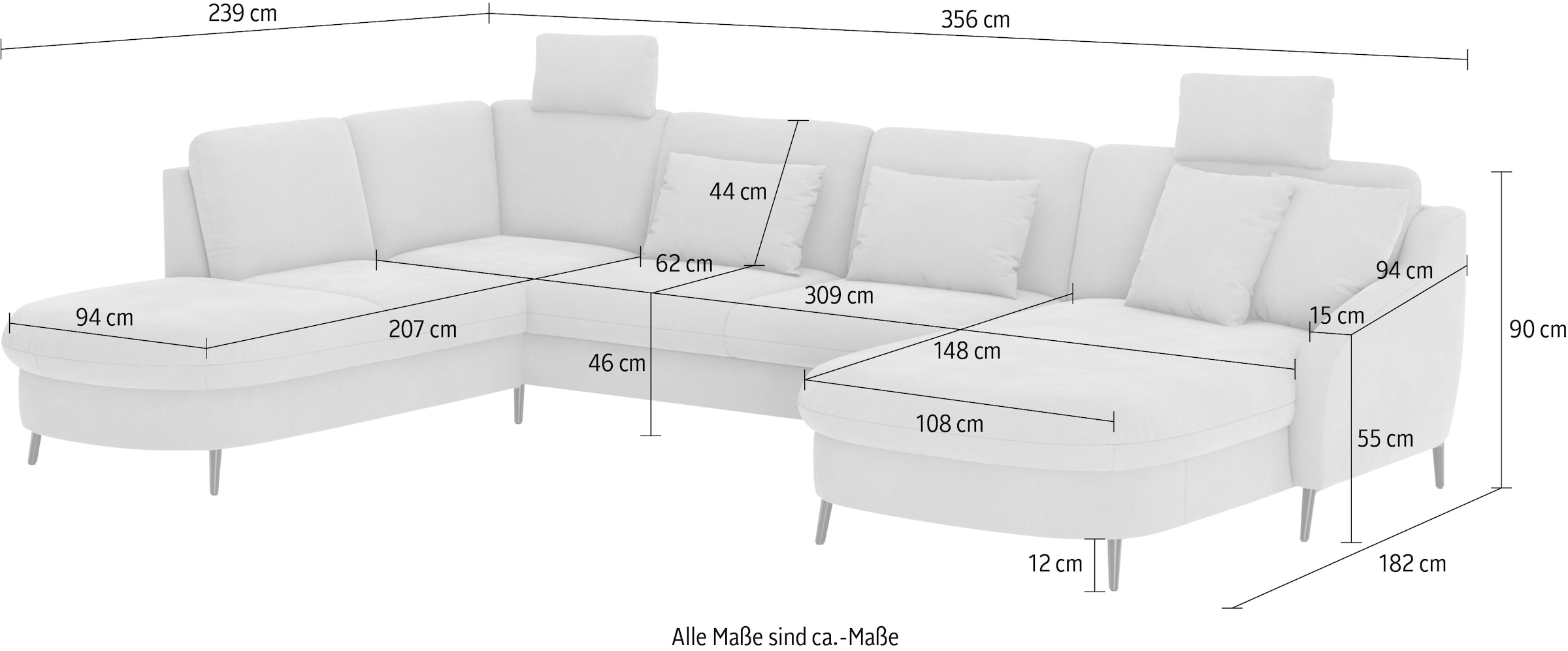 sit&more Wohnlandschaft »Soul U-Form«, wahlweise mit Bettfunktion und Bettkasten oder Schubkasten