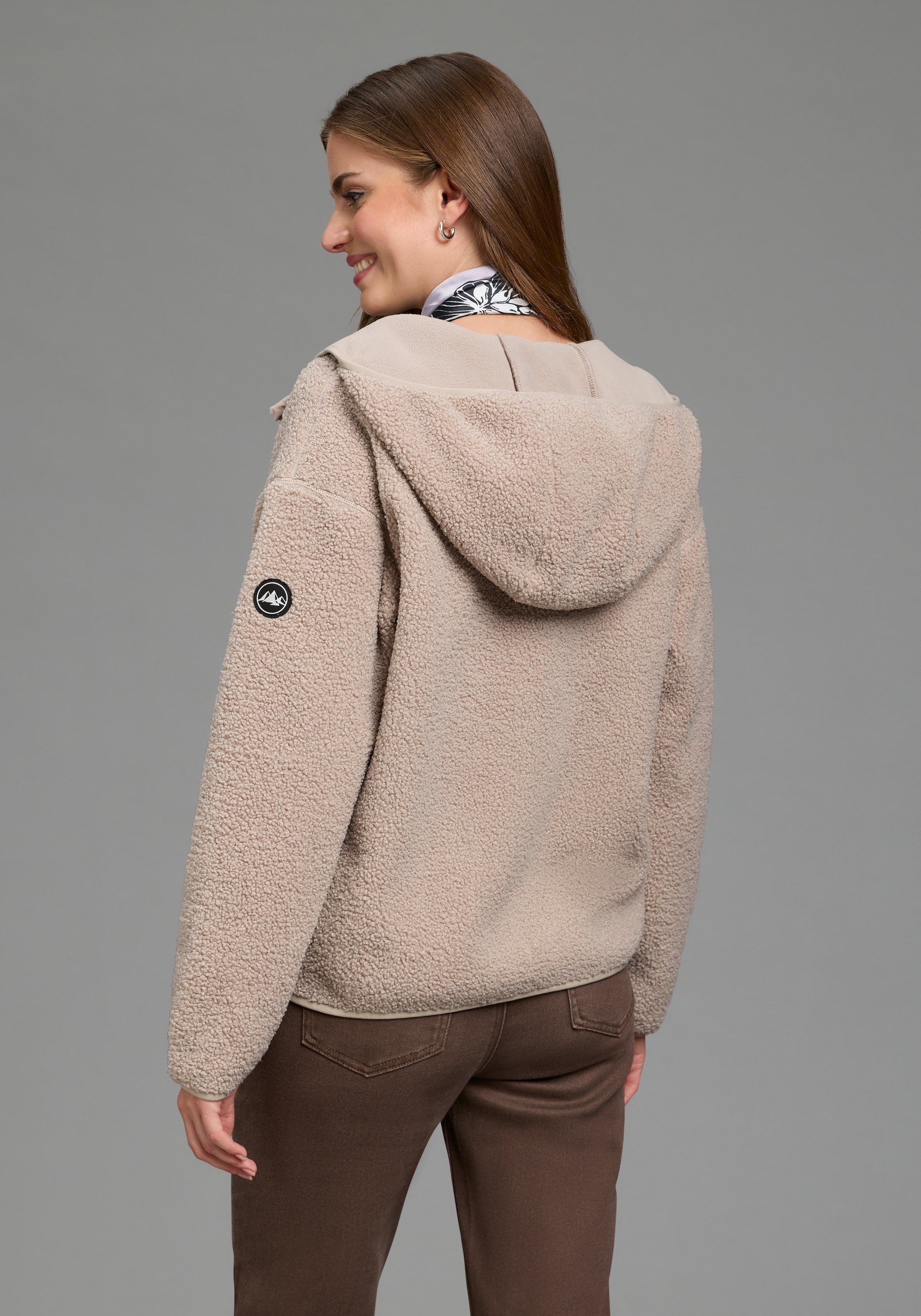 Polarino Fleecejacke mit Kapuze aus Teddy-Fleece, mit Kapuze und Brusttasche