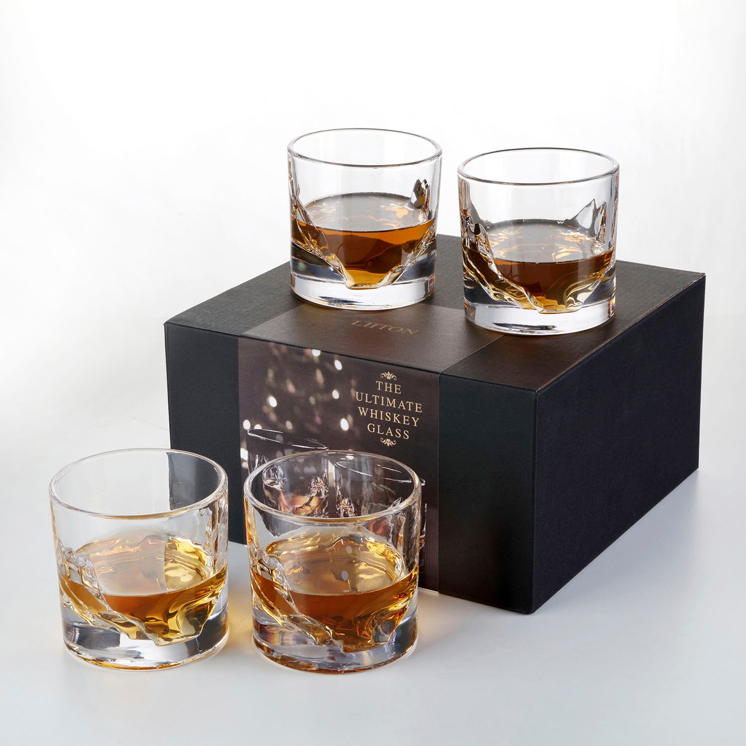 LIITON Whiskyglas »Grand Canyon«, (Set, 4 tlg.), dicker Glasboden als Bergmotiv, 300 ml