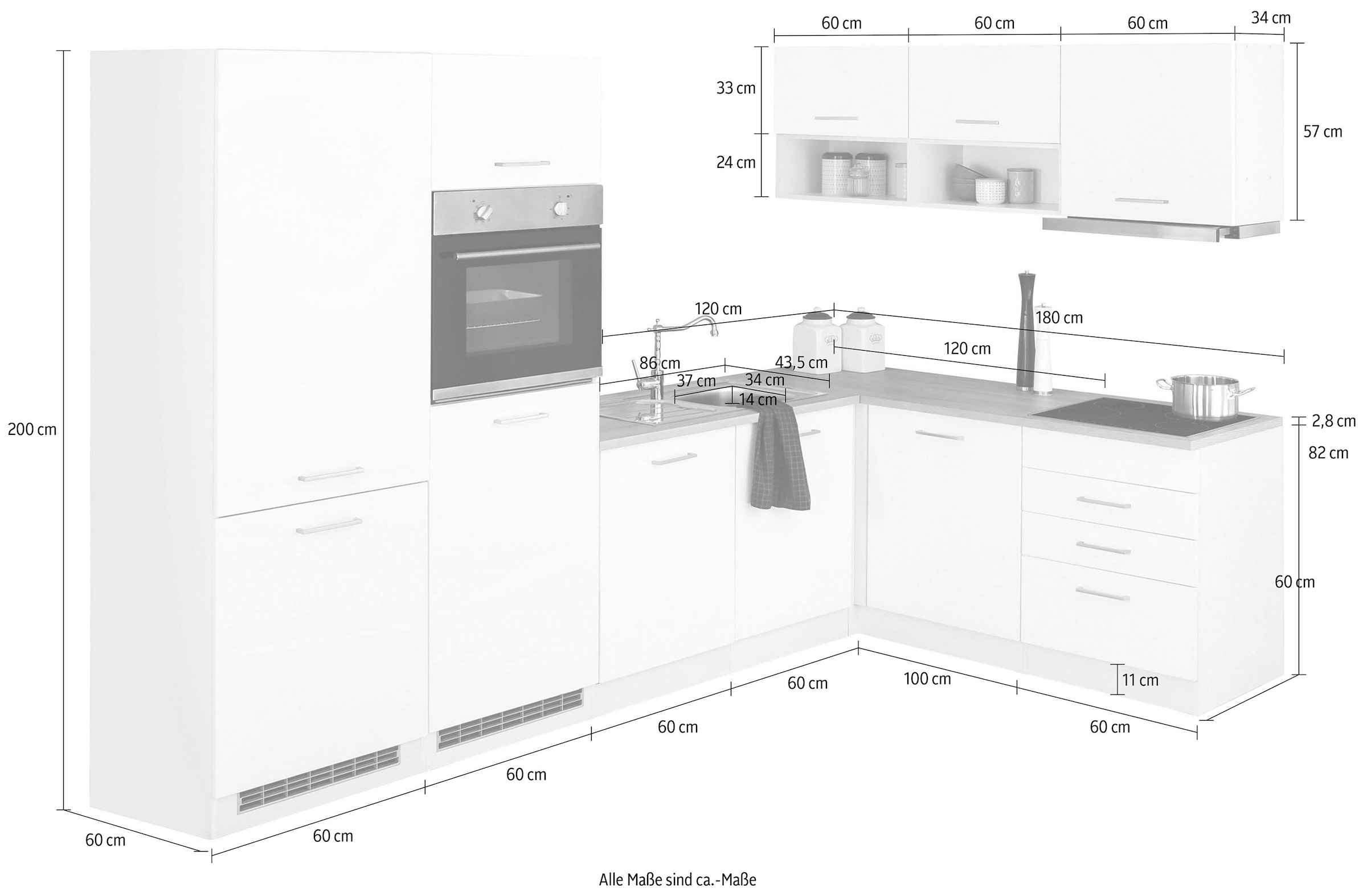 HELD MÖBEL Winkelküche »Visby«, mit E-Geräte, 300x180 cm, inkl.  Kühl/Gefrierkombi und Geschirrspüler auf Raten kaufen | Backofenumbauschränke