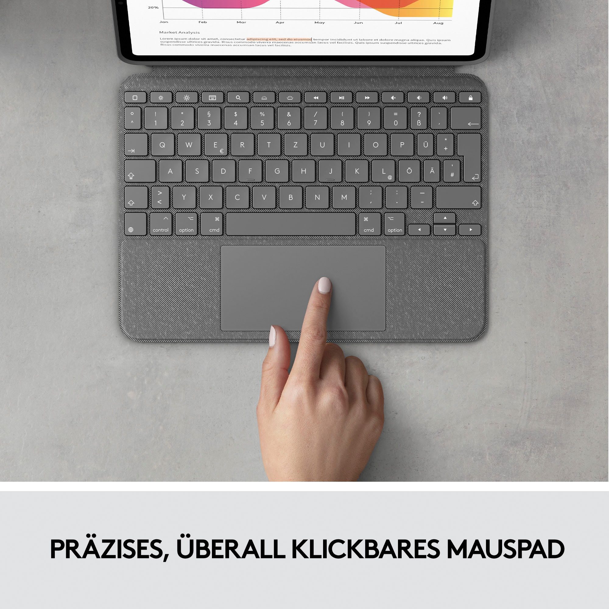 Logitech iPad-Tastatur »Combo Touch iPad Air (4. Gen - 2020) Keyboard Case«, (ausklappbare Füße-Multimedia-Tasten)