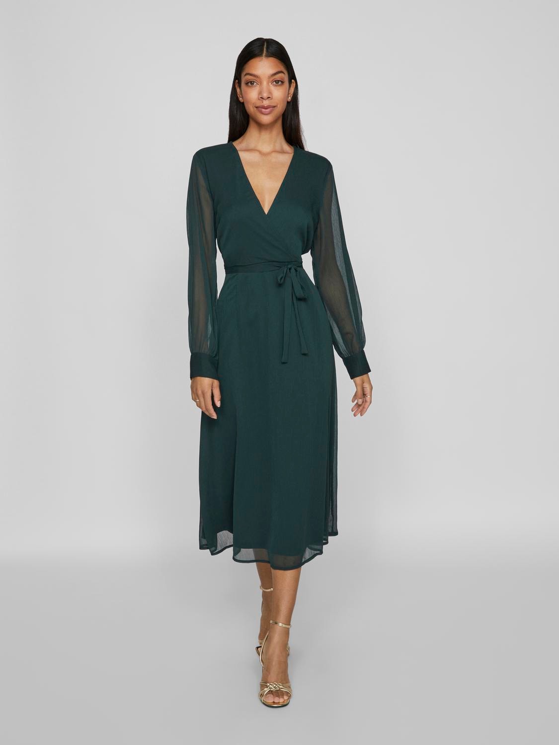 Vila Chiffonkleid »VIFALIA V-NECK L/S MIDI DRESS - NOOS«