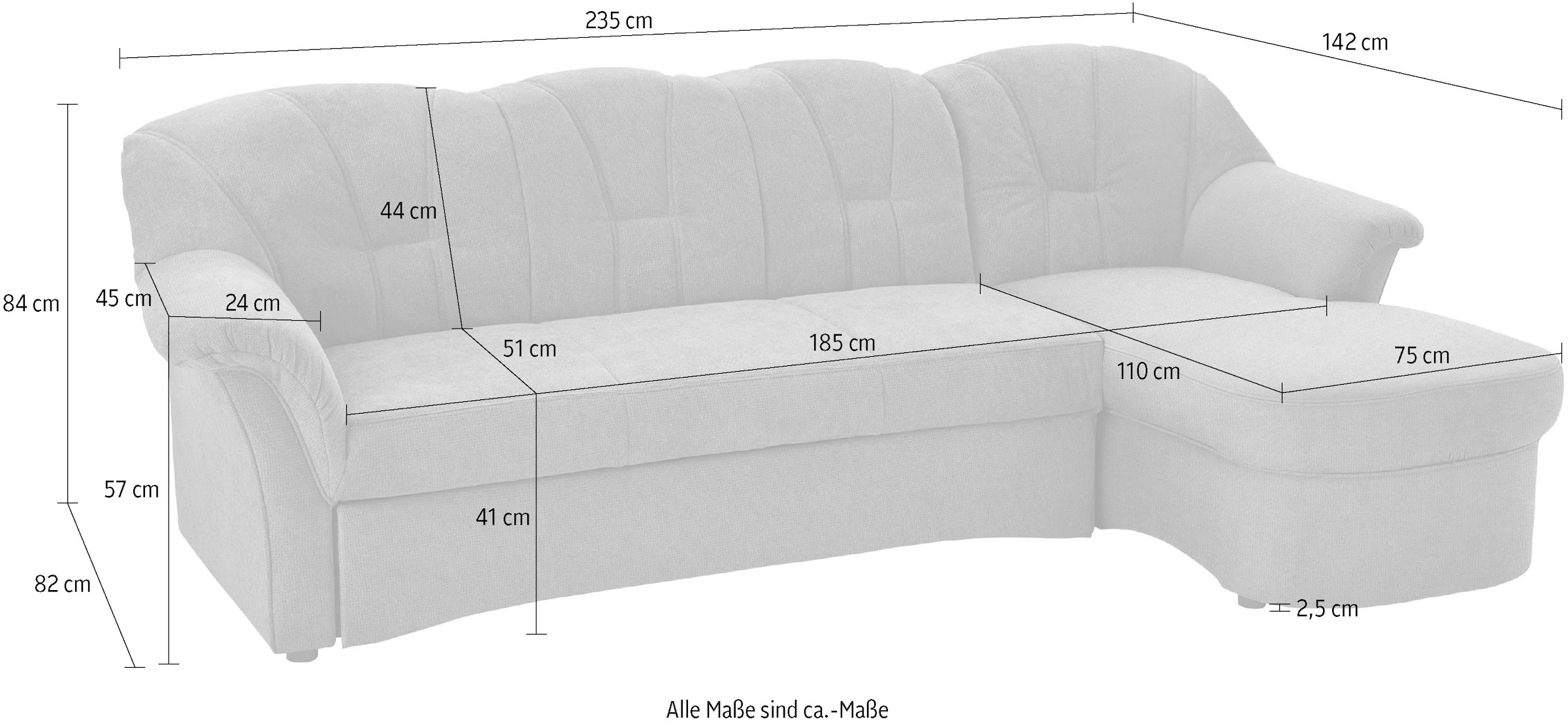 DOMO collection Ecksofa Papenburg L-Form, in großer Farbvielfalt, wahlweise mit Bettfunktion