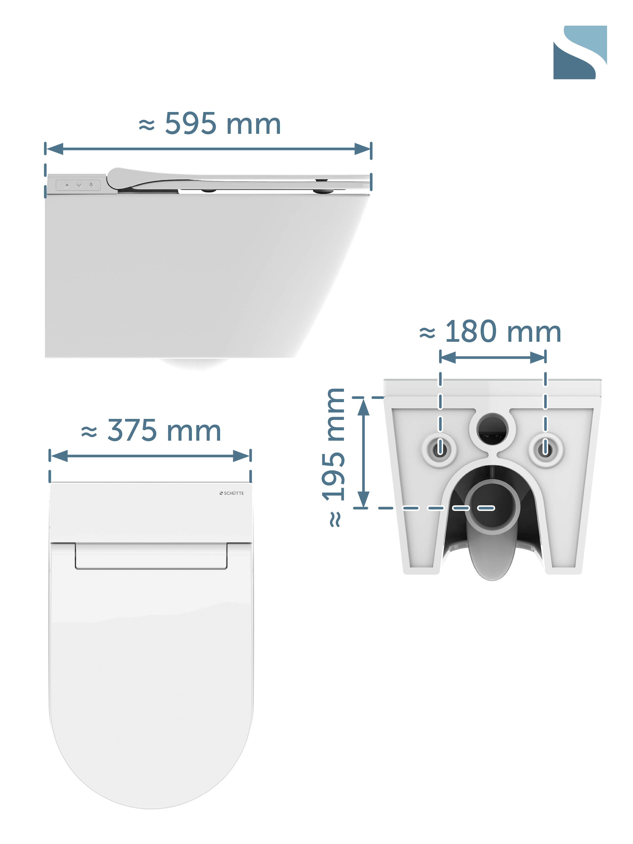 Schütte Dusch-WC Dusch-WC, Wandhängend, spülrandlos, Gesäß- & Ladydusche, LED